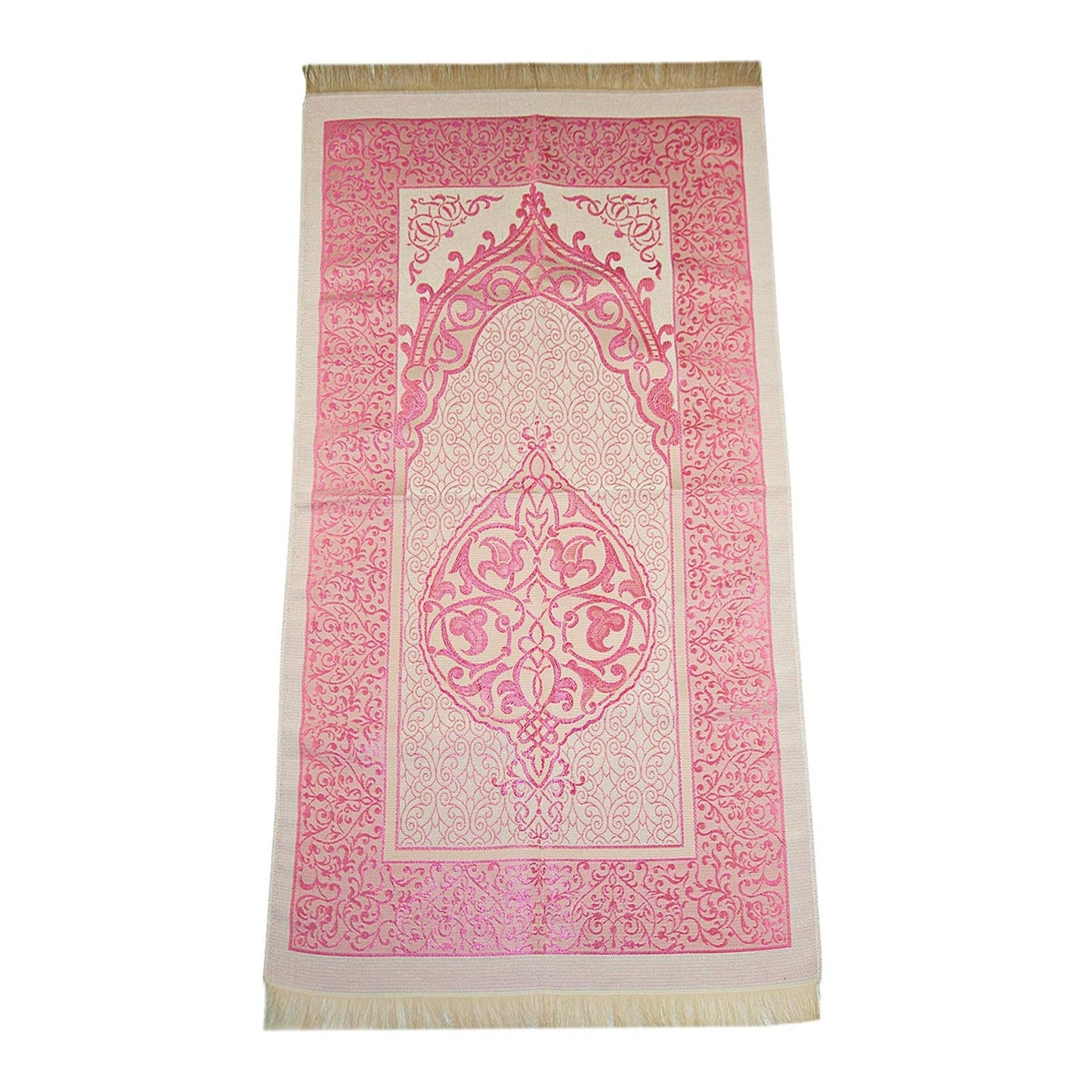 Muslim Prayer Rug and Prayer Beads with Elegant Cylinder Gift Box | Janamaz | Sajadah | Soft Islamic Prayer Rug | Islamic Gifts Set | Prayer Carpet Mat, Taffeta Fabric, Pink - Medaid International