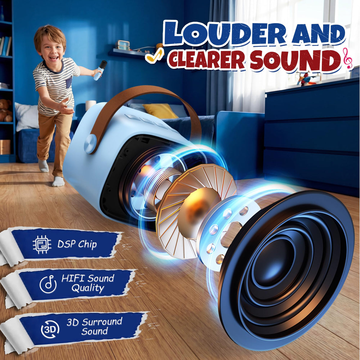 Karaoke Machine for Kids, Portable Bluetooth Speaker with 2 Wireless Microphones,18 Pre-Loaded Songs, Birthday for 3 4 5 6 7 8 + Year Old Boys Toys - MULTICOLOR