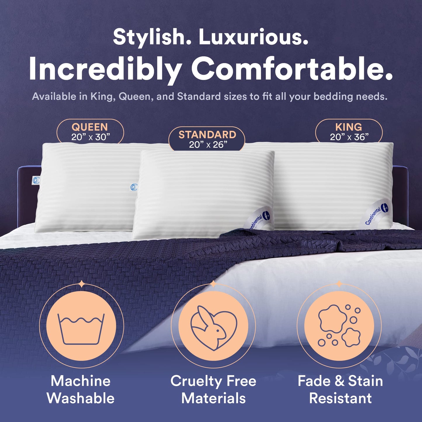 Continental Bedding | Serenity Goose Down Pillow | 700 Fill Power Hungarian White Down | 400TC Cotton Damask Shell | Made in USA | Medium, King (Pack of 1) - Medaid International