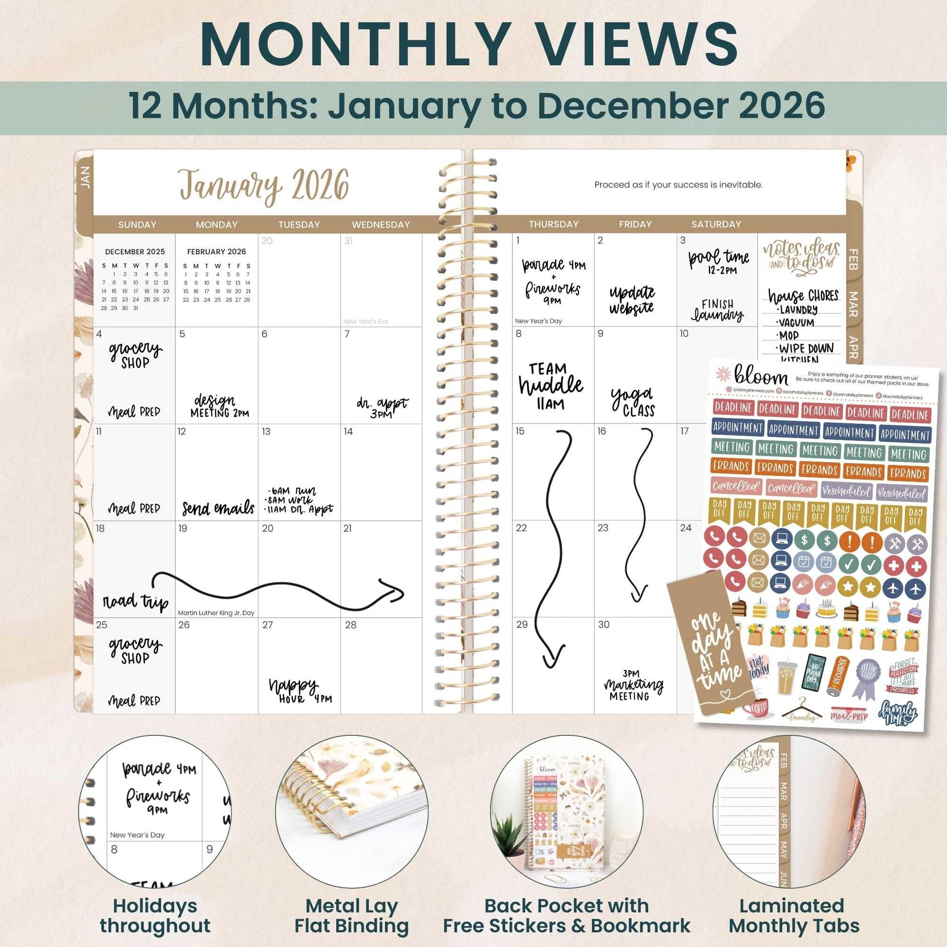 bloom daily planners 2026 Planner (January - December) Calendar Year Organizer - 5.5” x 8.25” - Weekly & Monthly Agenda Book with Stickers & Bookmark - Butterfly Garden - Medaid International
