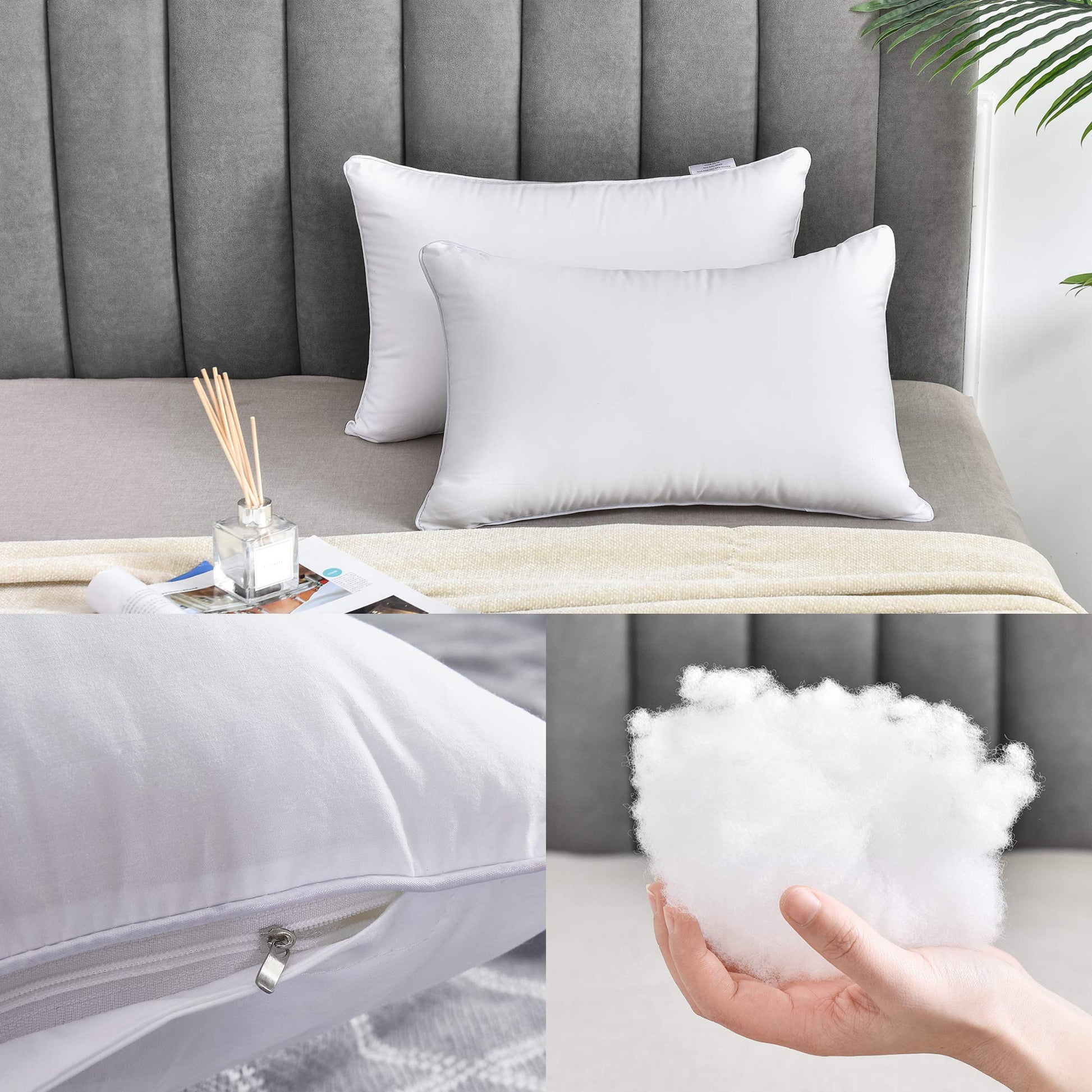 Oubonun 12 x 20 Lumbar Pillow (Set of 2) - 100% Cotton Cover - Rectangle Square Sofa Pillow Inserts - Decorative Pillow Pair - White Couch Pillow - Medaid International