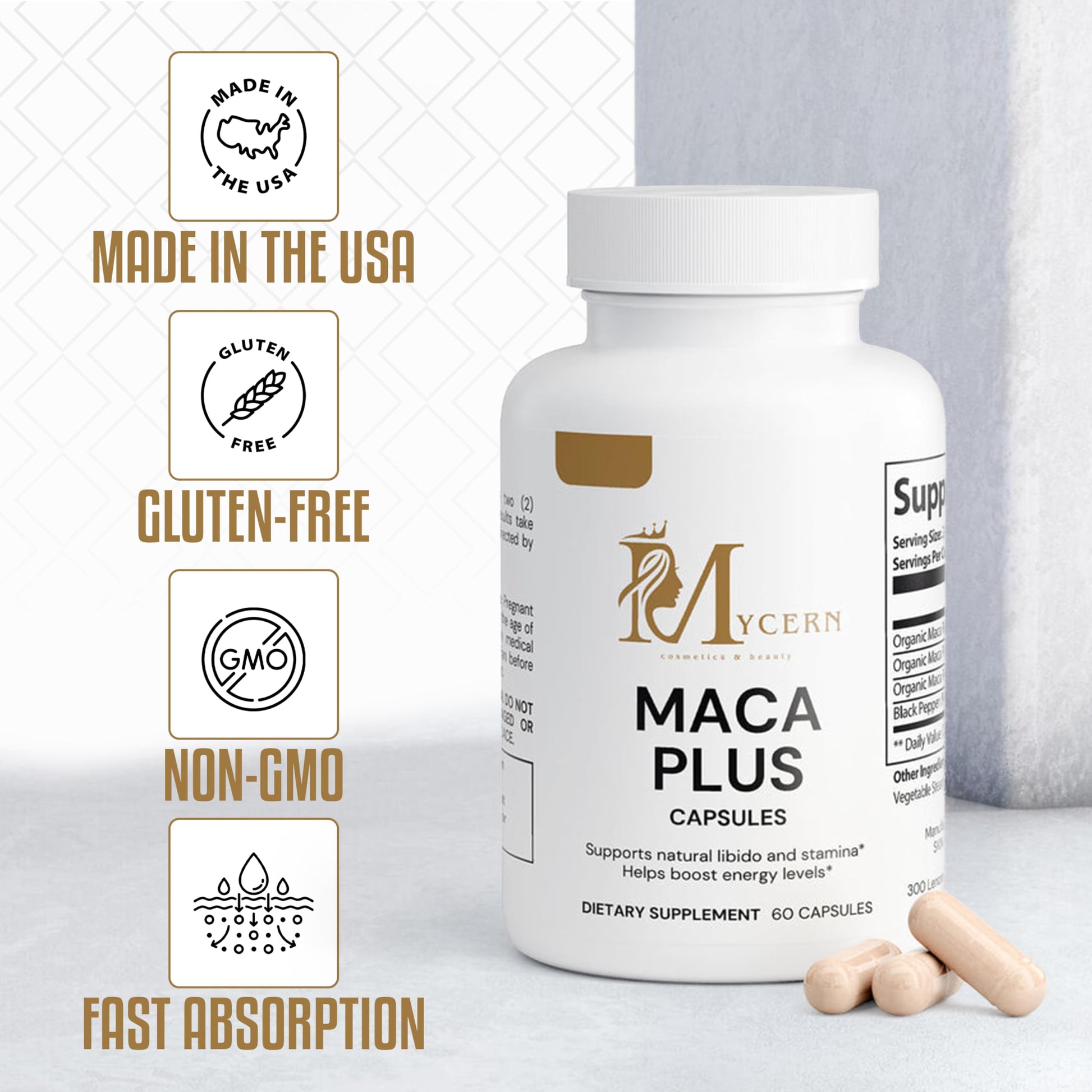 Maca Plus Capsules with Red, Black & Yellow Maca – 1500mg High Potency Root Blend – 60 Caps – Supports Active Lifestyle – Made in USA - Medaid International