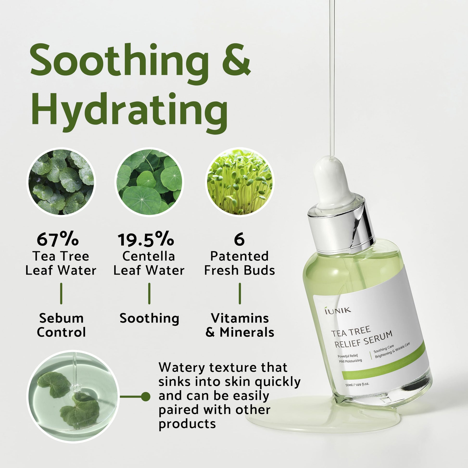 iUNIK Tea Tree Relief Facial Serum & Propolis Vitamin C Face and Eye Cream Non-sticky Non-greasy Acne Redness Irritation Dullness Dark Spots Care Oily Sensitive Skin Vegan Korean Skincare - Medaid International