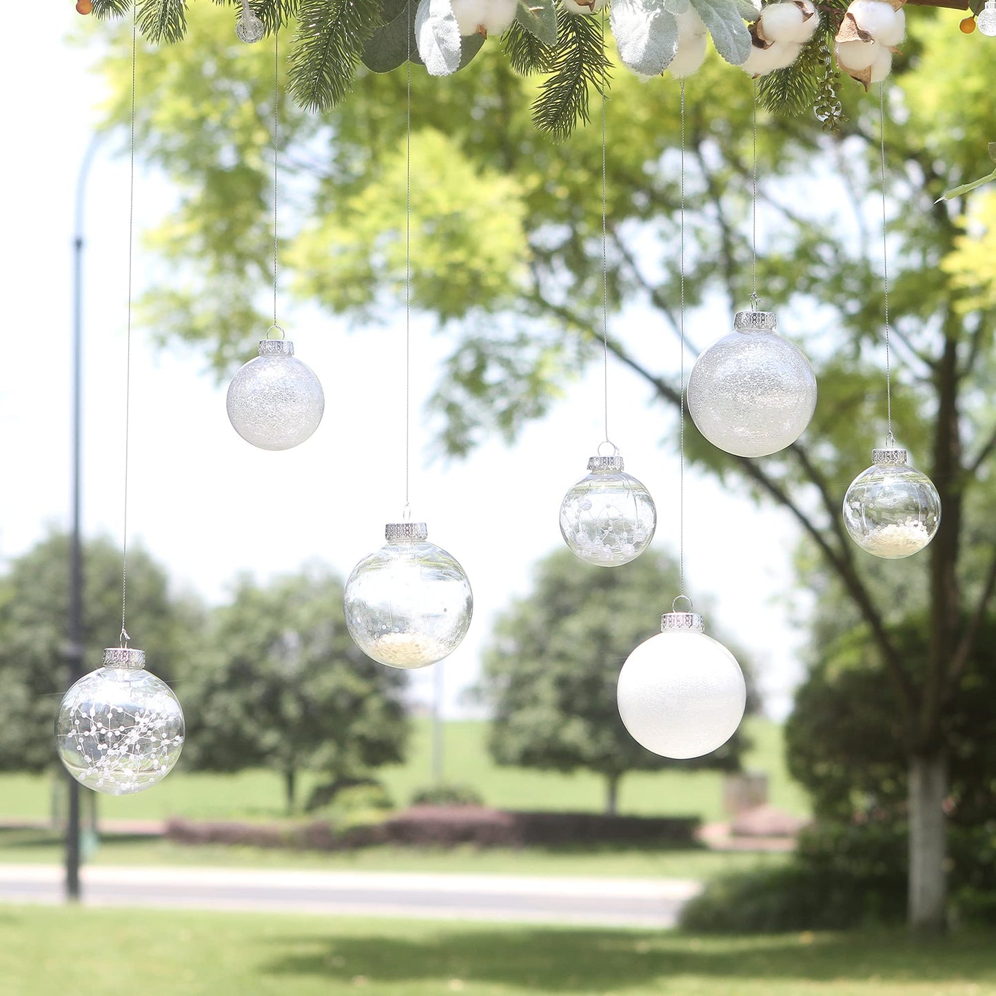Sea Team Shatterproof Clear Plastic Christmas Ball Ornaments Decorative Xmas Balls Baubles Set with Stuffed Delicate Decorations (60mm/2.36 inch 30-Pack, White) - Medaid International