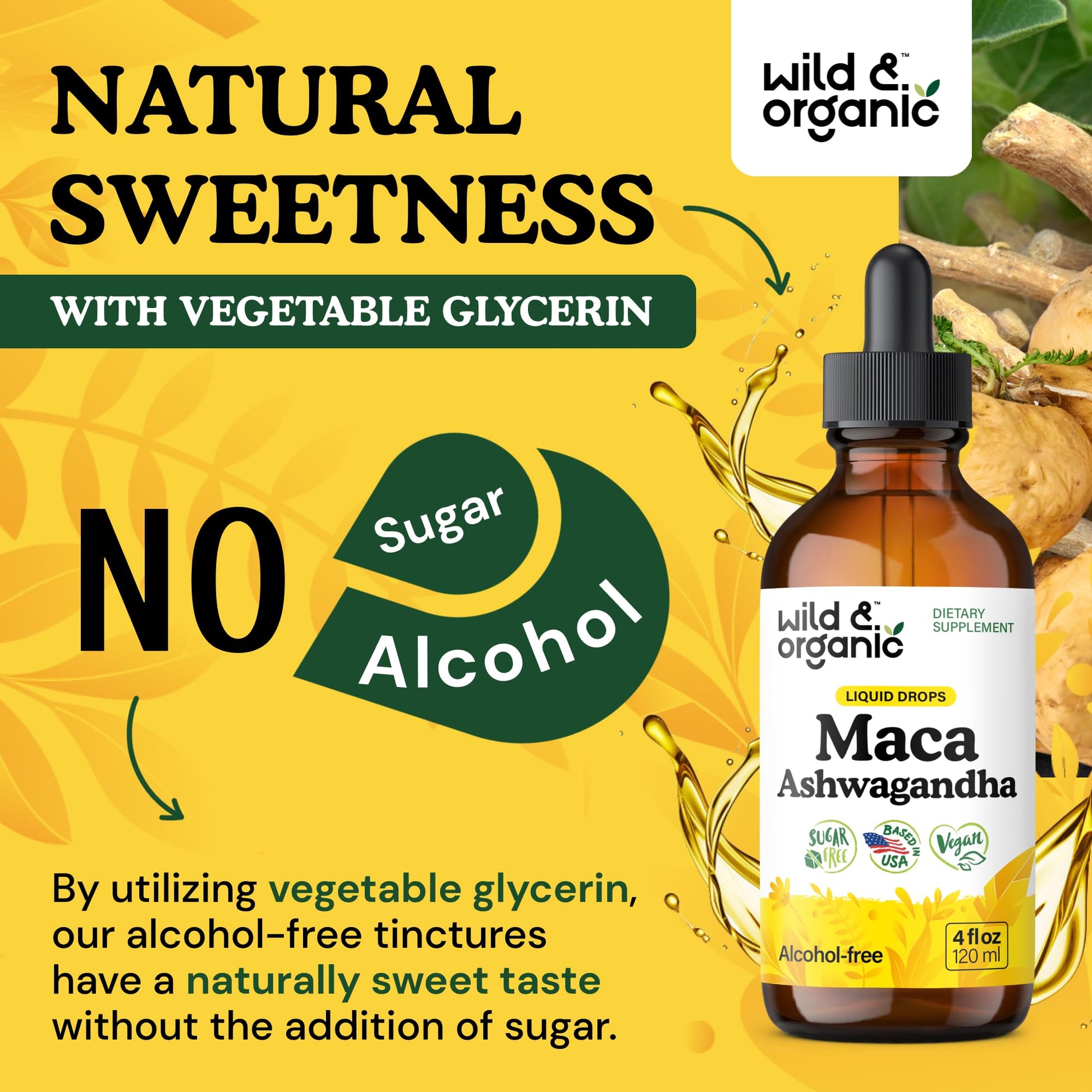 Wild & Organic Maca Root Ashwagandha Drops for Men and Women - Liquid Maca Ashwagandha Supplement for Overall Support - Peruvian Extract Tincture - Vegan, Sugar & Alcohol-Free - 4 fl oz - Medaid International