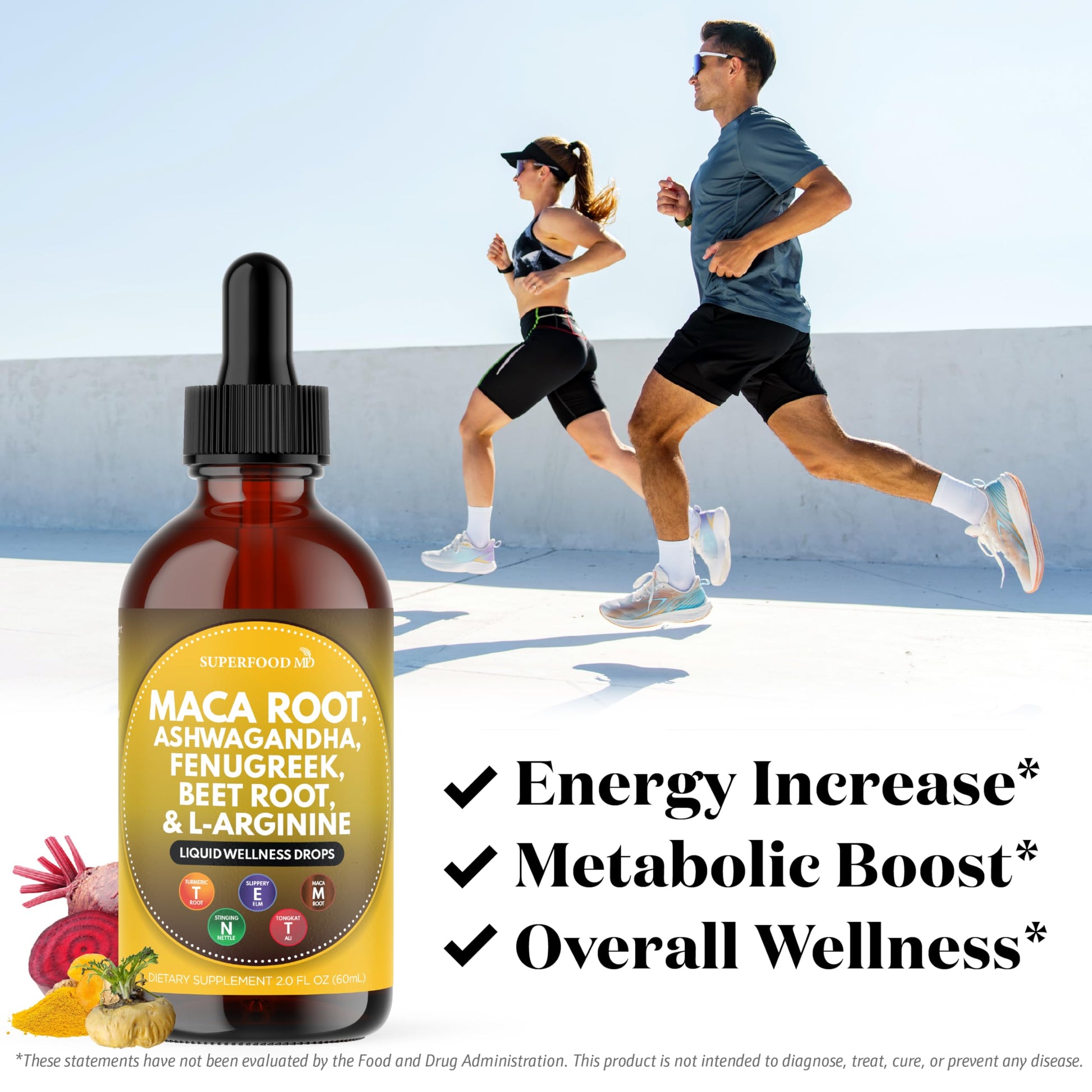 Superfood MD Maca Root Liquid Drops with Ashwagandha, Nettle, Fenugreek, Beet Root and L-Arginine Liquid Multivitamin for Women and Men - 4 Oz - Medaid International