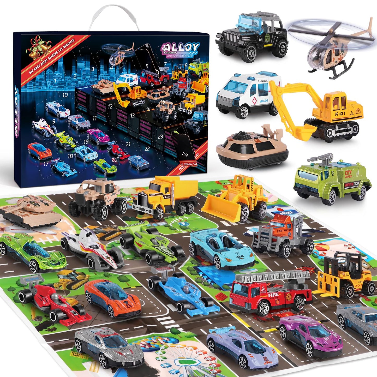 24 PCS Play Vehicles Advent Calendar, 24 Days of Surprises Toys Box, Christmas Countdown Advent Calendars for Kid Boys - Medaid International