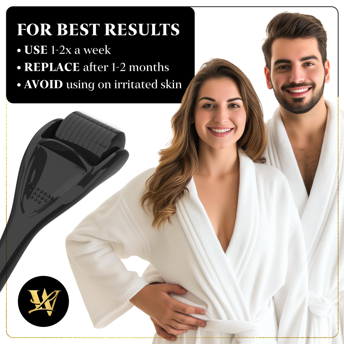 Derma Roller for Skin, Hair & Beard – Women and Men Titanium Microneedling Roller for Face & Scalp, Safe & Easy to Use - Glossy Black - Medaid International