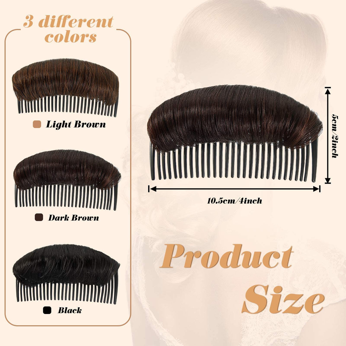 TERRIFI Invisible False Hair Clip, Bun Base Bump Fluffy Pad Styling Insert Tool, Volume Princess Styling Increased Pad for Women Girls (Black, Light Brown, Dark Brown)
