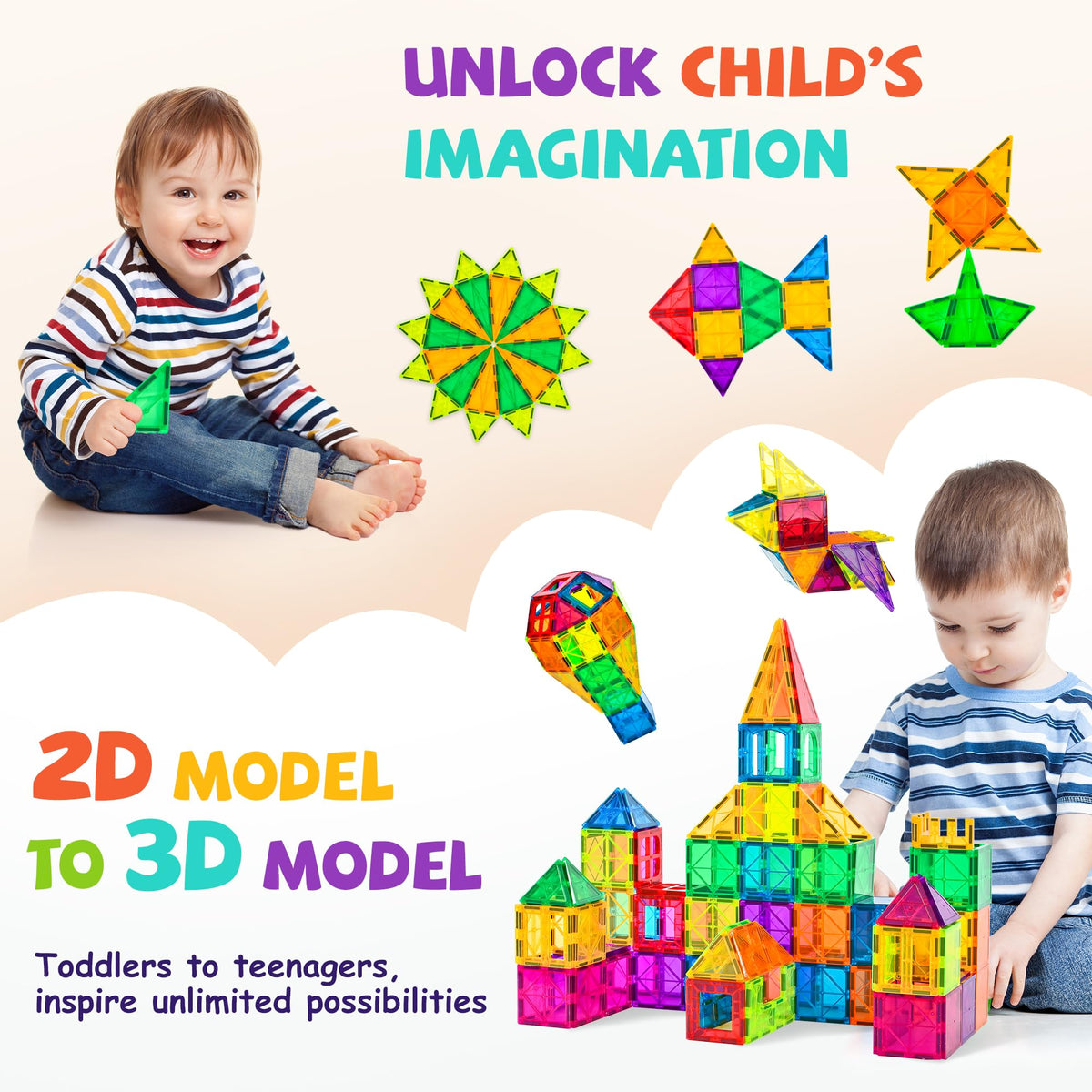 cossy 120Pcs Magnetic Tiles Magnetic 3D Building Blocks Set Educational Construction Toys for 3+ Year Kids with Educational Toys, Recreational, Conventional