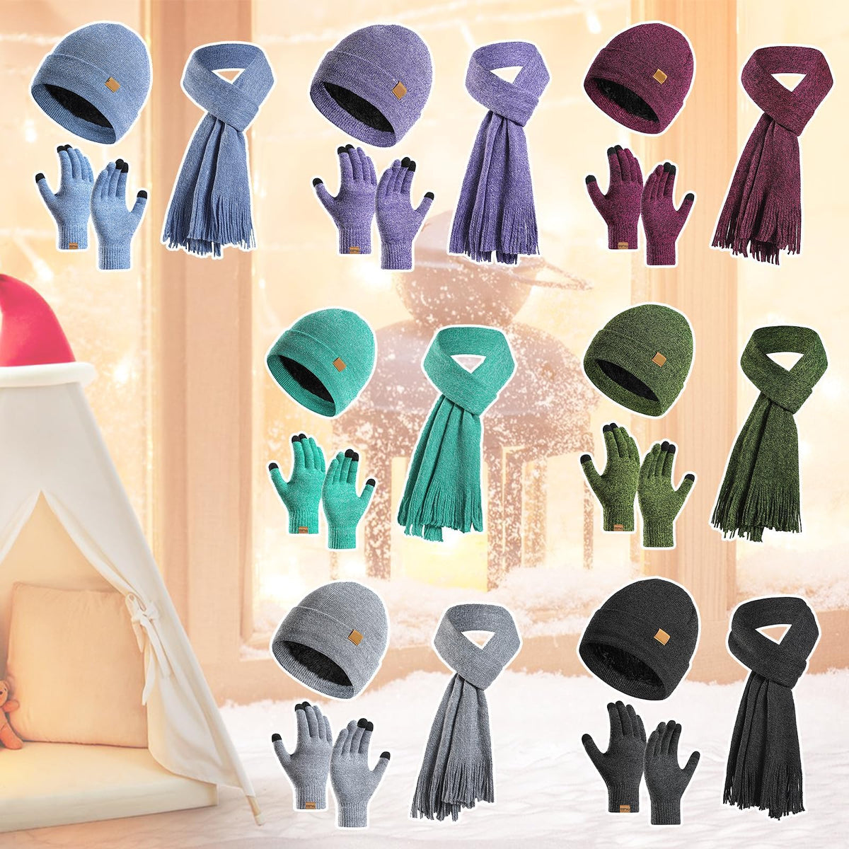 KASTWAVE 3PCS Winter Warm Hat Scarf Gloves Set, Beanie Warm Cotton Scarves, Winter Beanie Hat Scarf Gloves Set For Women Men