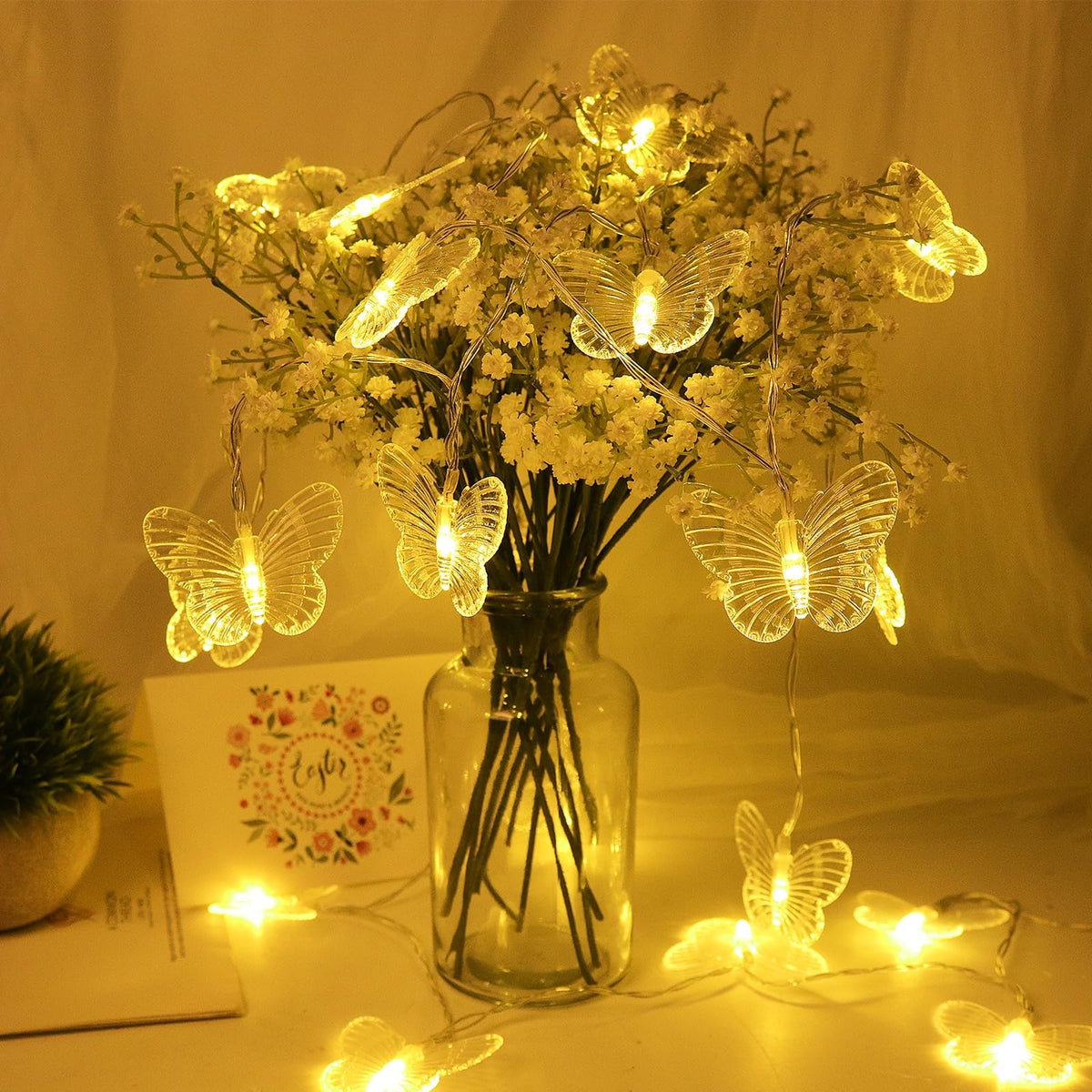 TERRIFI LED String Lights, 3M 20LED Battery Operated String Romantic Flower Rose Fairy Light, Indoor Outdoor Decorations Large Rose Flower Diameter (1, Butterfly Fairy String Lights)