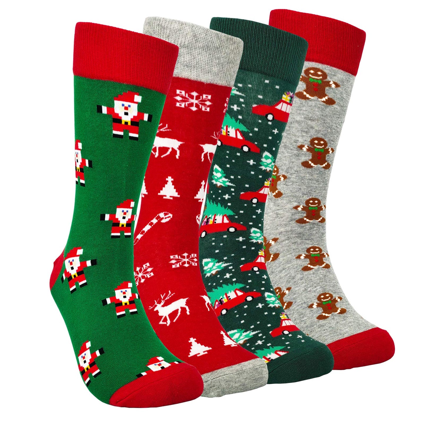 HSELL Mens Fun Patterned Dress Socks Funny Novelty Crazy Design Cotton Socks Gift for Men (4 Pairs - Christmas) - Medaid International