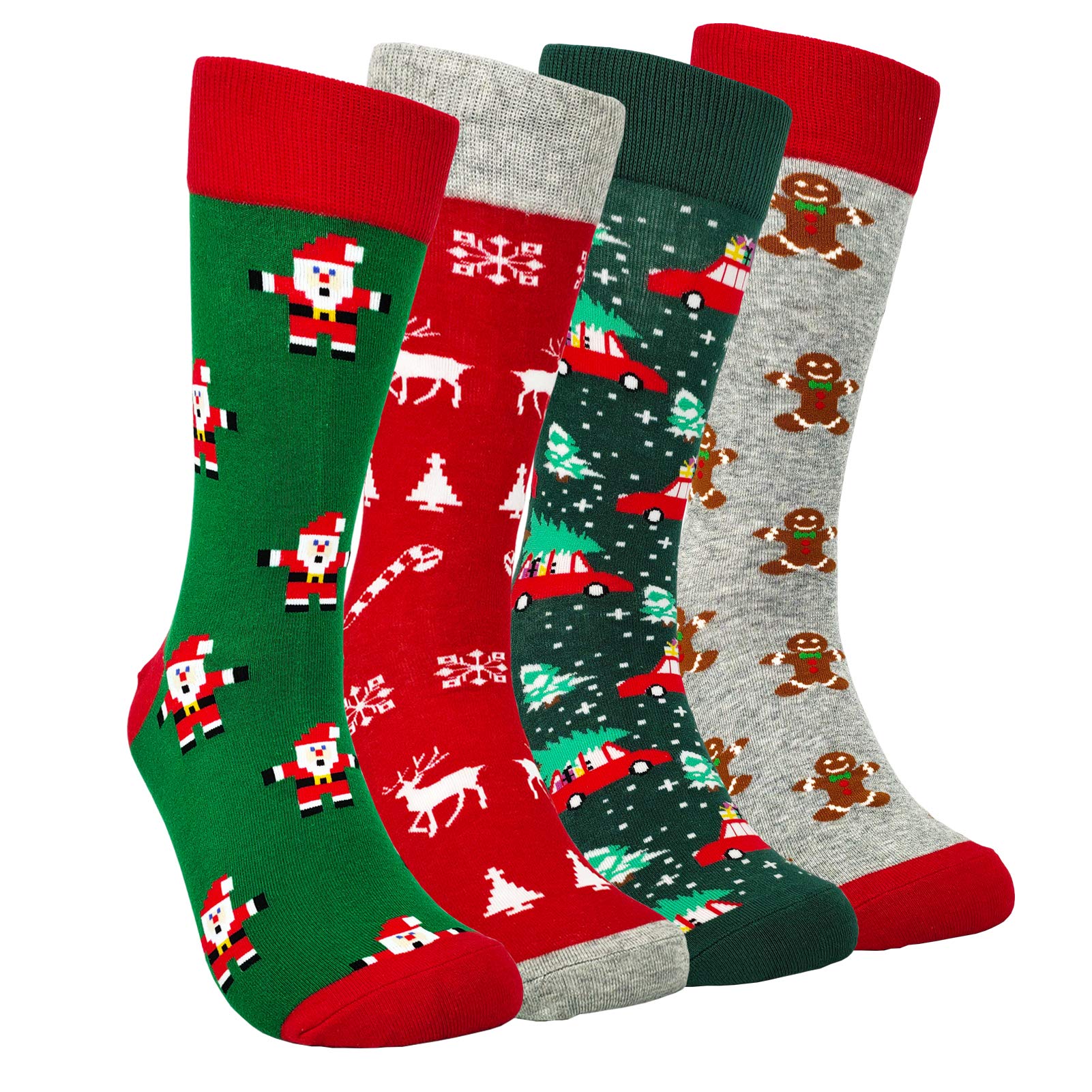 HSELL Mens Fun Patterned Dress Socks Funny Novelty Crazy Design Cotton Socks Gift for Men (4 Pairs - Christmas) - Medaid International