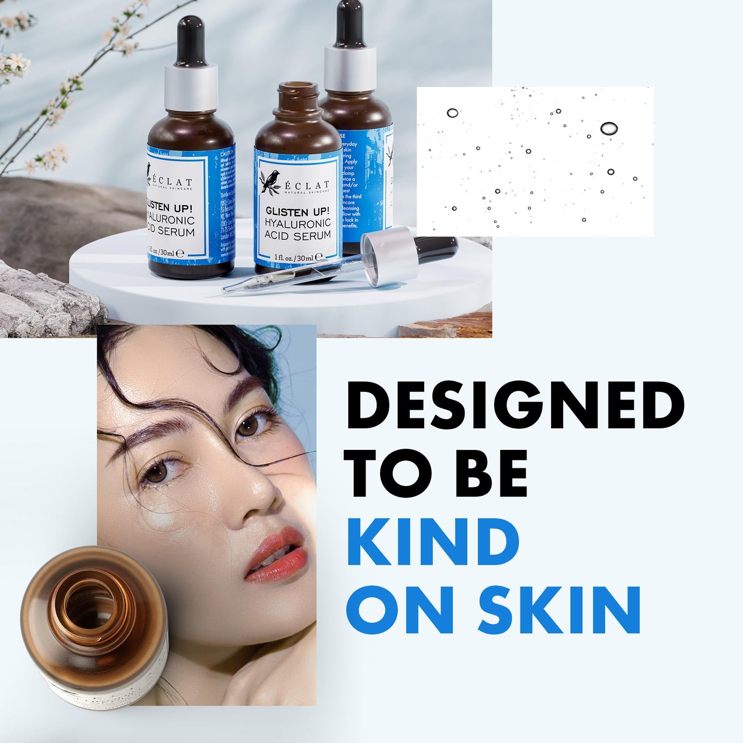 Eclat Skincare Hydrating Hyaluronic Acid Serum for Face – 2.5% Hyaluronic Acid + 3% B5, Green Tea & Jojoba Oil - Moisturizing & Plumping Formula for Radiant & Smoother Skin 1 Fl Oz - Medaid International