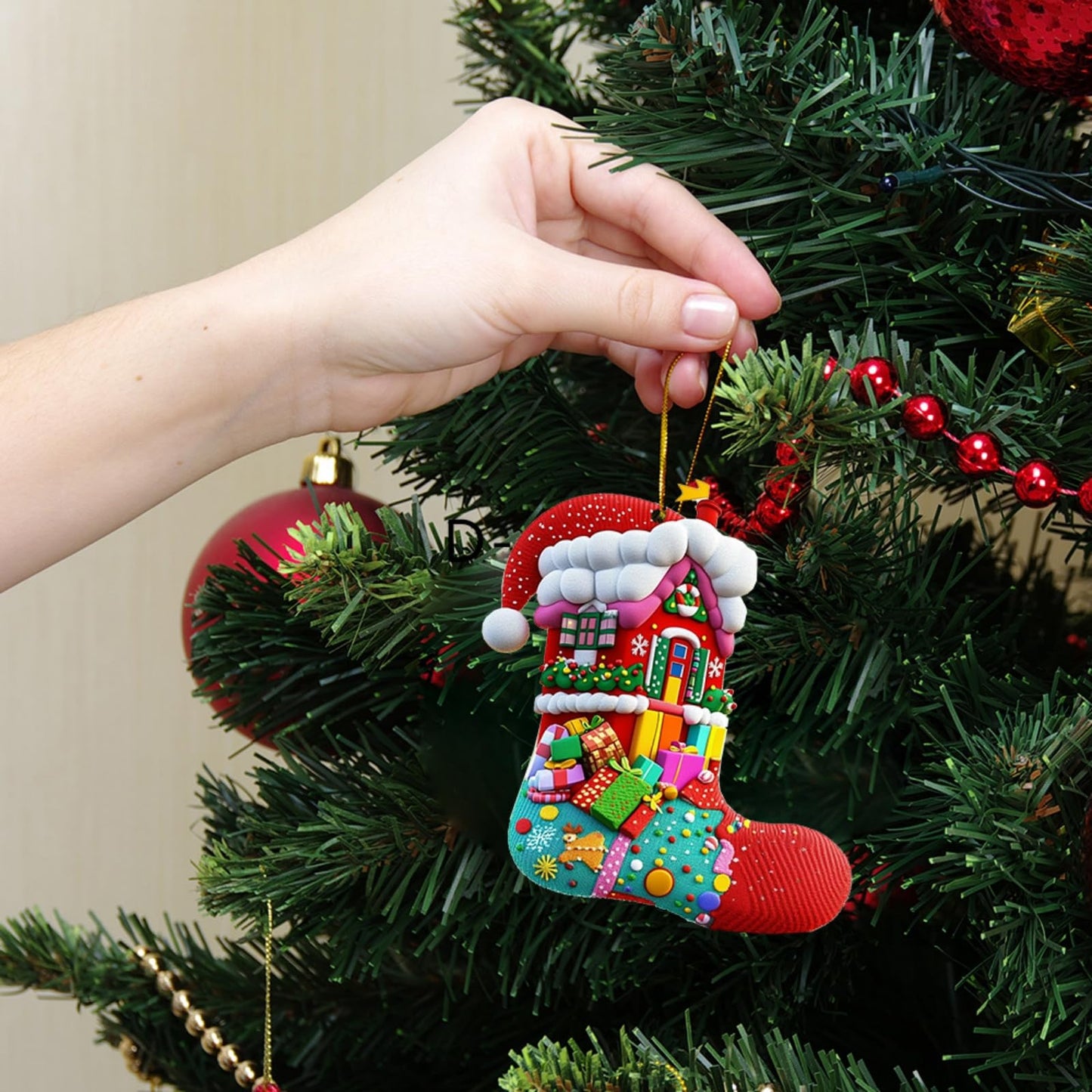 5PCS/1Set Santa Red Christmas Socks Hanging Ornaments - for Home Indoor, Outdoor & Winter Festivities | Decor for Christmas Tree, Fireplace & Family Gatherings - Medaid International