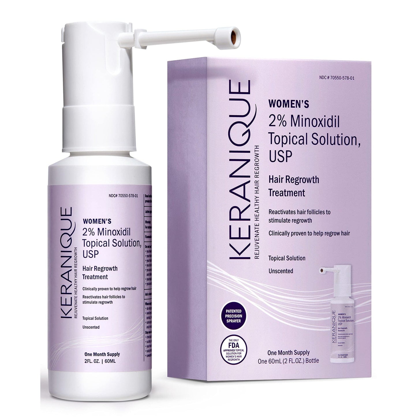 Keranique Hair Regrowth Treatment for Women - 2% Minoxidil for Hair Growth & Thickening - Topical Solution Scalp Treatment for Hair Loss & Thinning w/ Precision Spray Applicator - 2 Fl Oz - Medaid International