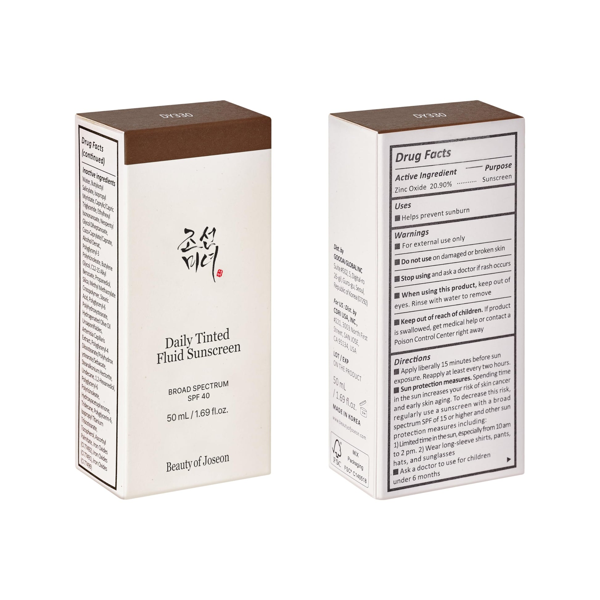 Beauty of Joseon Daily Tinted Fluid Sunscreen 12 Shades for Face Moisturizing Broad Spectrum SPF 40 Korean Skincare 50ml, 1.69 fl.oz #DY330 - Medaid International