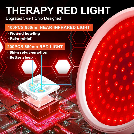 Red Light Therapy Lamp With Base, 660nm&850nm Infrared Lamp, 3-IN-1 Chip Design & Adjustable Gooseneck & 15/30/45mins Timer, 100LEDs Red Lights for Home/Office Use - Medaid International