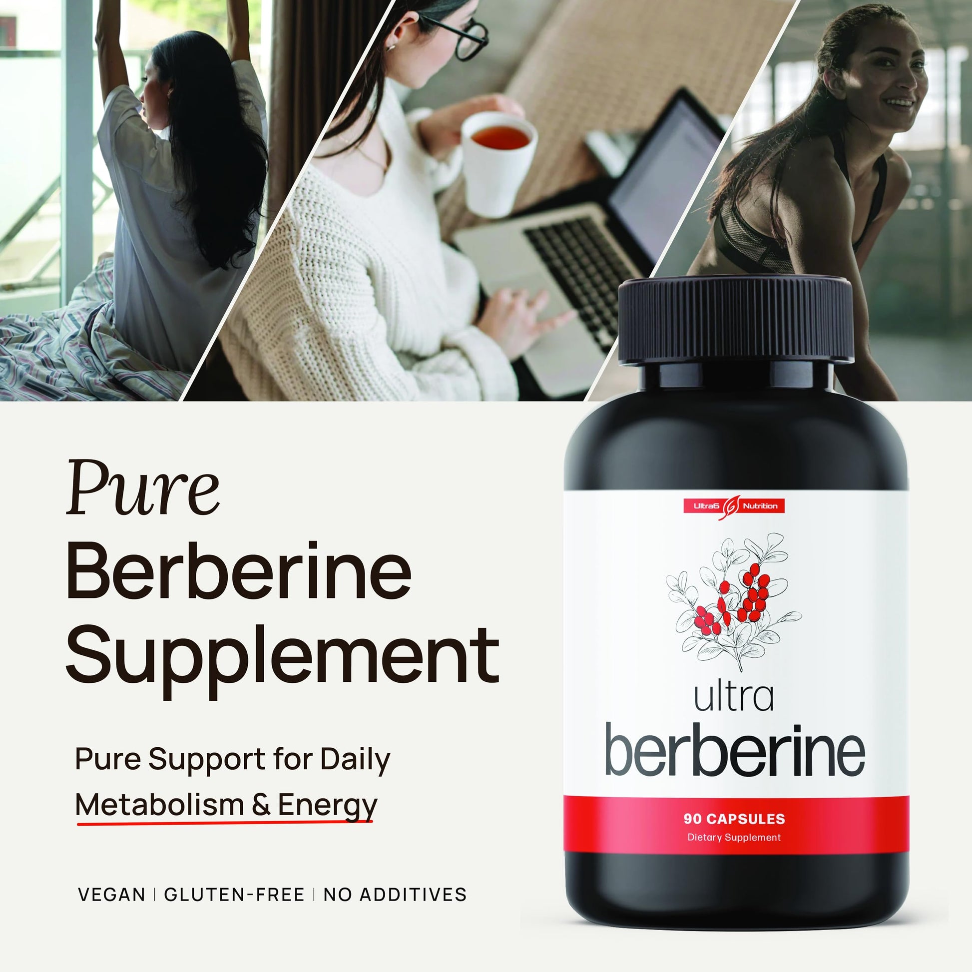 Ultra Berberine Supplement Capsules 600mg (1200mg to 1800mg Daily) – Pure Berberine HCL Supplement to Support Metabolism & Daily Vitality – Vegan, Gluten-Free Diet Supplements (90 Capsules) - Medaid International
