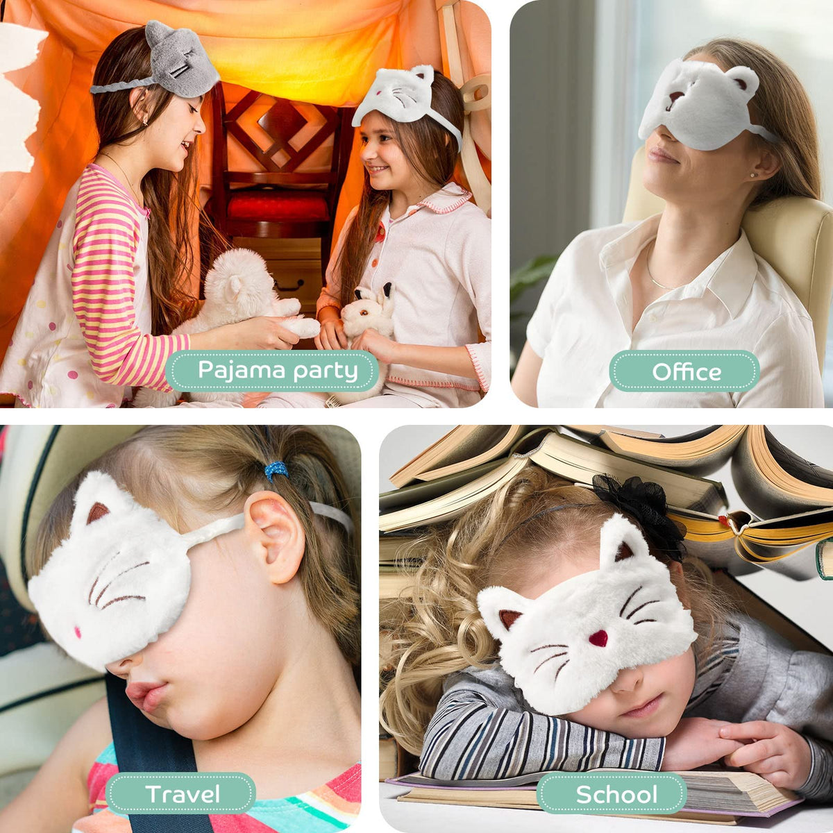 KASTWAVE Sleeping Eye Mask, Children Blackout Mask Cute Animal Design Adjustable Elastic Soft Mask Suitable for Women Children, Girls and Adults Travel Lunch Break Resting Eye Mask (3 Pieces)