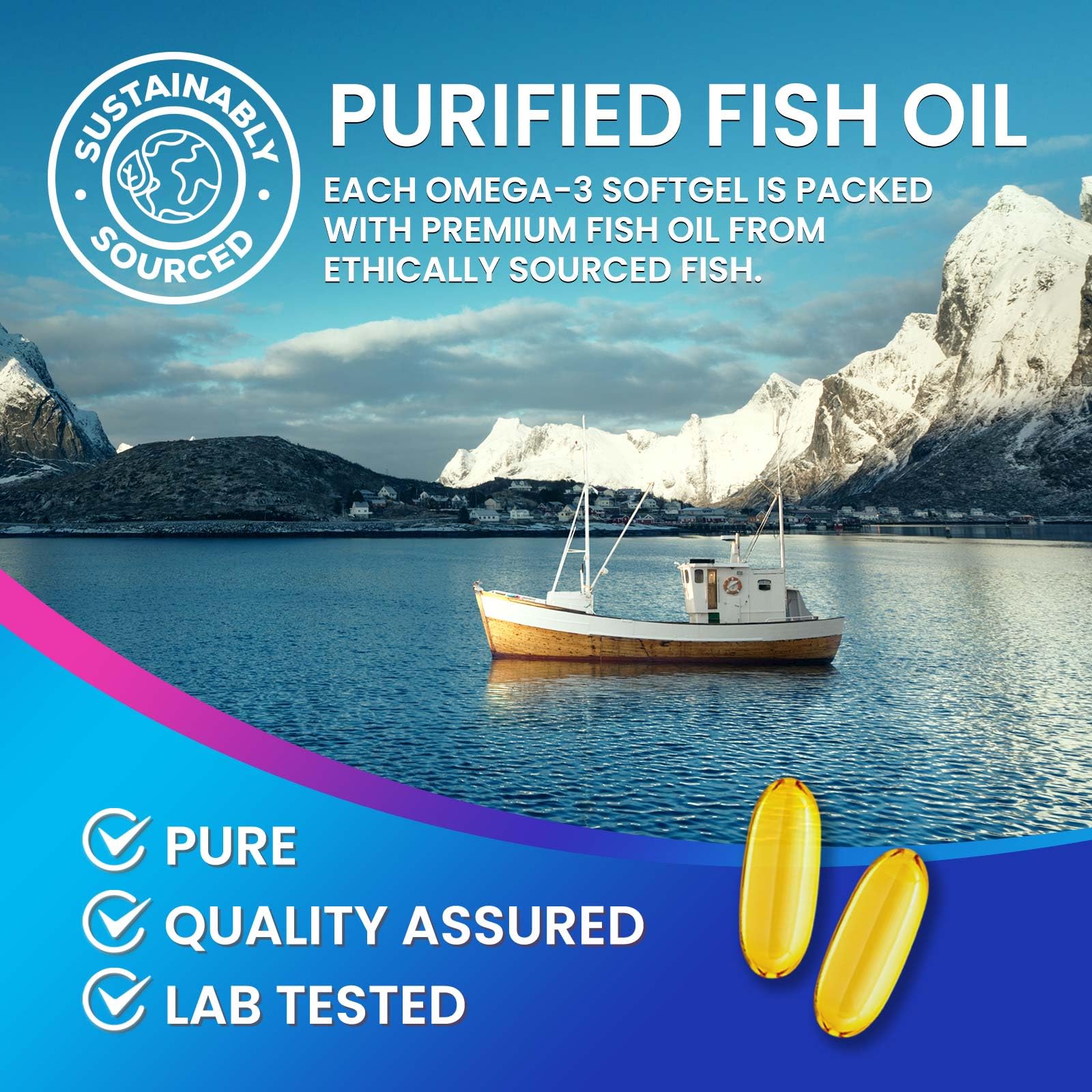Omega 3 Fish Oil 2400 mg Supplement, Sustainably Sourced, Triple Strength Omega-3 Supplement Softgels, Brain Health Support, EPA & DHA Fish Oil Fatty Acids Supplements, Gluten & GMO Free, 120 Softgels - Medaid International