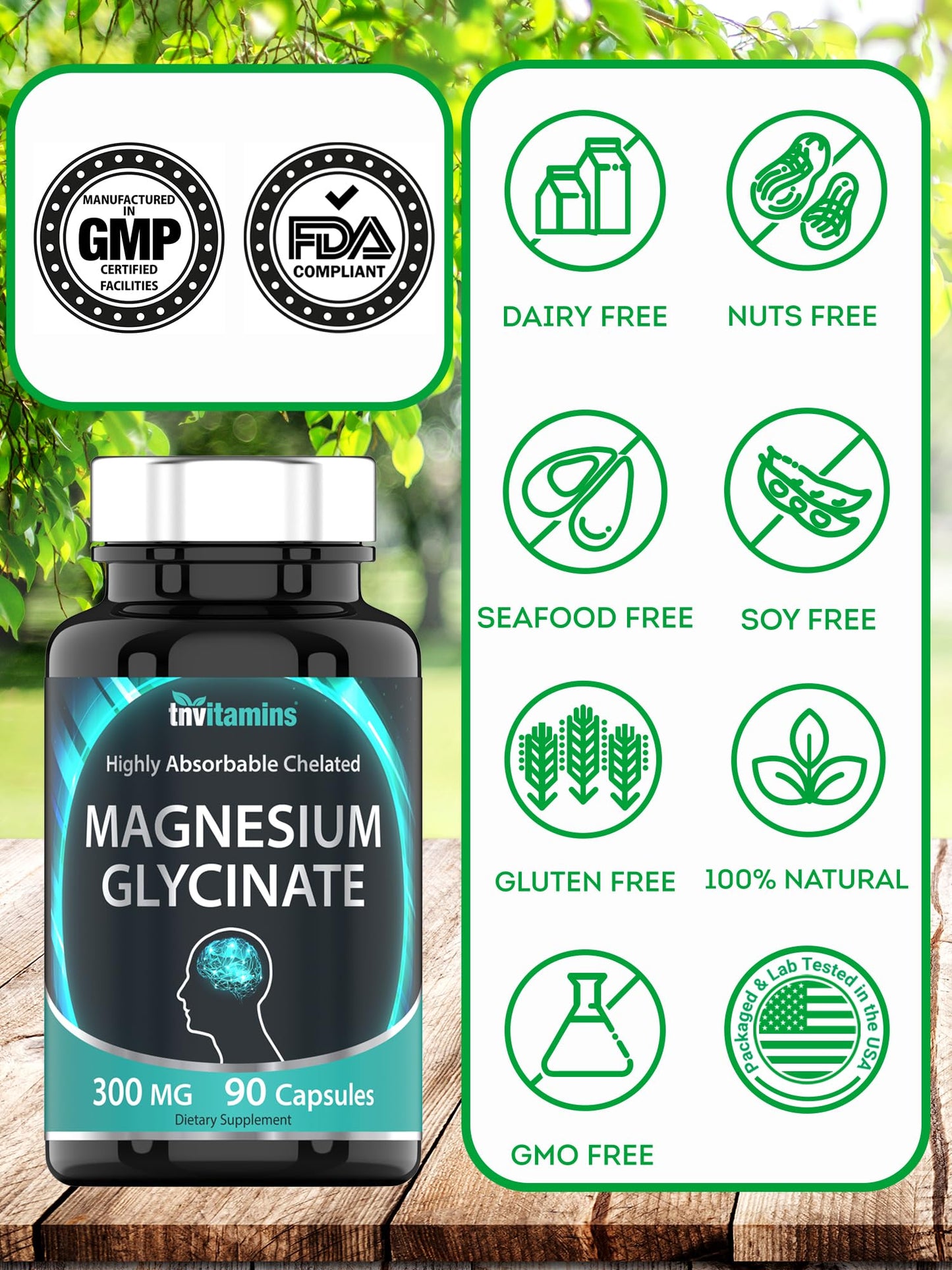 tnvitamins Magnesium Glycinate Capsules (300 MG Per Serving - 90 Count) | Pure Chelated Magnesium Bisglycinate Powder Supplement | Glicinato de Magnesio | for Sleep, Calm, Nerve, & Stress Support* - Medaid International
