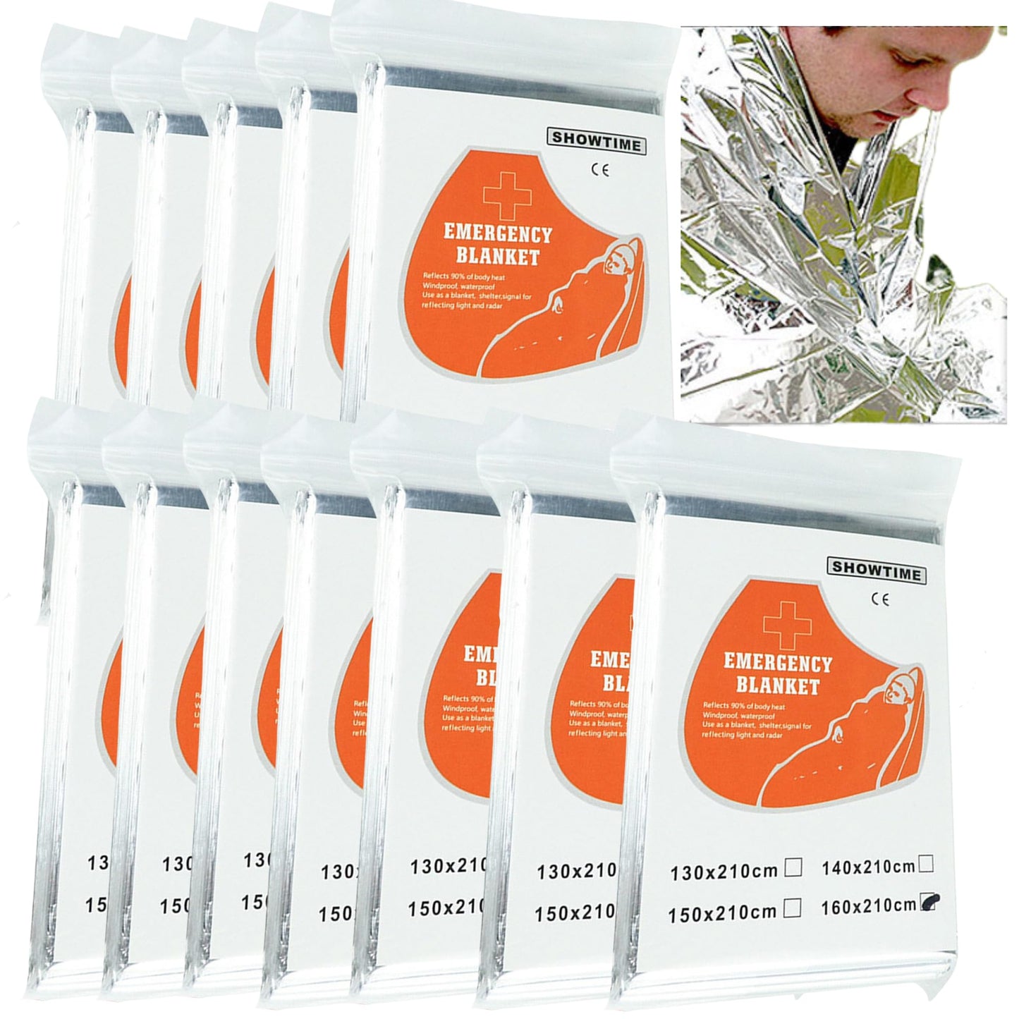 MEETSWEET Emergency Rescue Blanket Outdoor Survival Blanket Waterproof, Windproof, Warm, Sunscreen Lightweight and Portable Suitable for First Aid Bags and Outdoor Camping, Silver, 12pcs