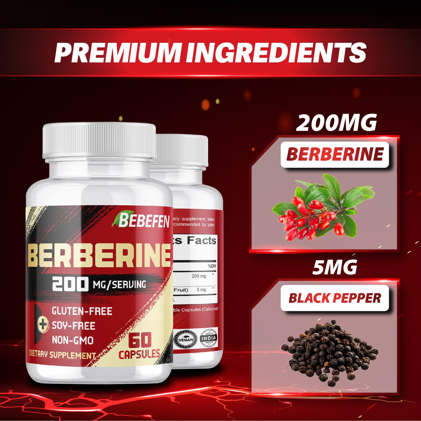 Berberine HCL Supplement 2000mg - Supports Immune System, Cardiovascular Health - Non GMO | Gluten Free - Medaid International