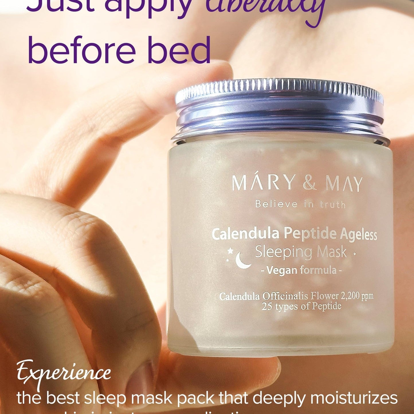 Mary&May Vegan Calendula Peptide Ageless Sleeping Mask - Overnight Hydration Face Gel Mask Korean Facial Mask - Soothing Acne, and Anti-Aging with Ceramide, Hyaluronic Acid, Cica, 1.01 fl.oz. - Medaid International
