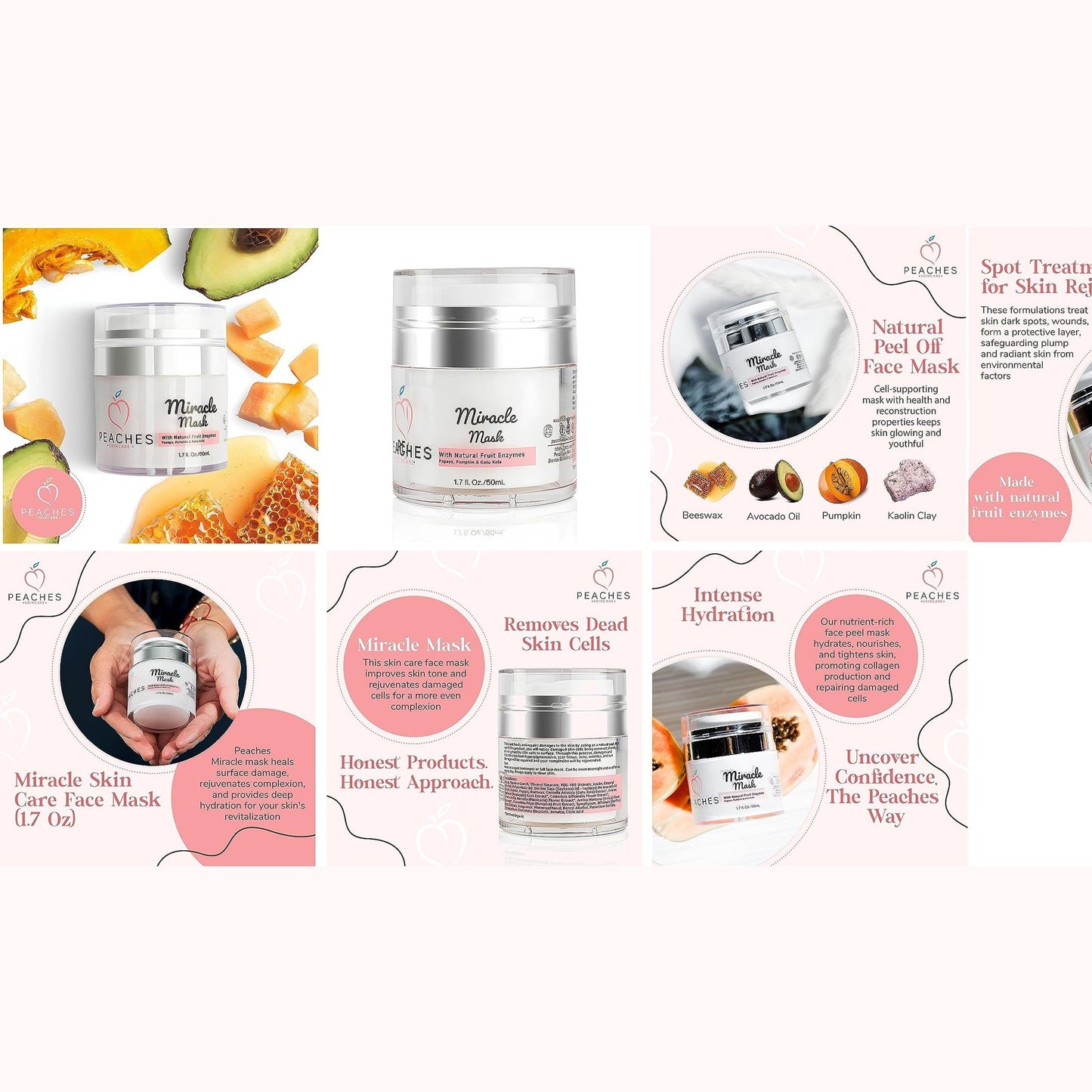 Hydrating Face Mask with Beeswax, Avocado Oil, Pumpkin, and More – Gently Removes Dead Skin Cells – Miracle Mask (1.7 oz) - Medaid International