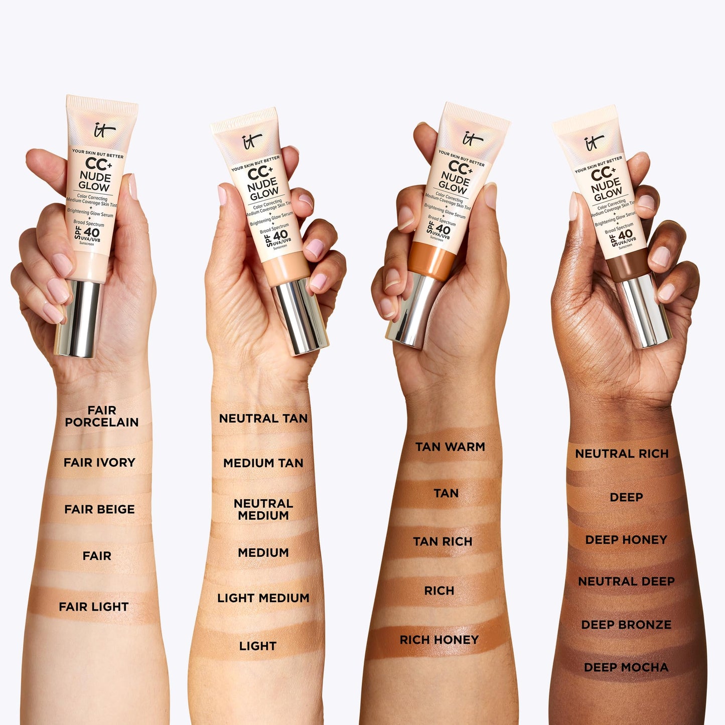 IT Cosmetics CC+ Nude Glow (Light Medium) - Medium Coverage Foundation with SPF 40 & Brightening Glow Serum, Lightweight Skin Tint, 2% Niacinamide + Hyaluronic Acid, Up to 24H Hydration - 1.08 fl oz - Medaid International