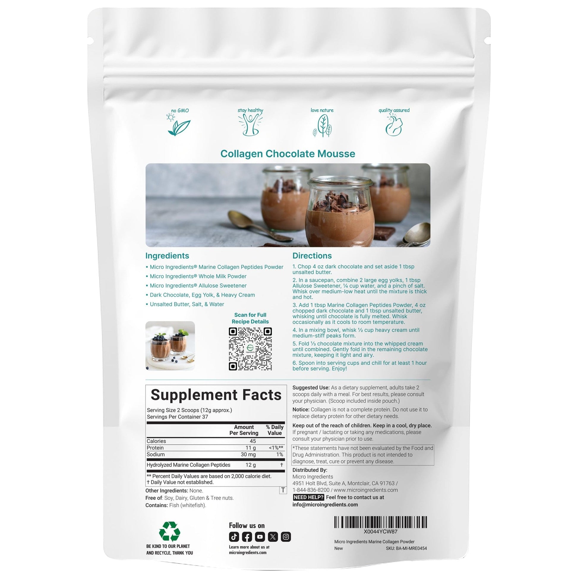 Micro Ingredients Marine Collagen Peptides Powder, 1 lb | Type I Marine Collagen + Natural Protein | Wild-Caught Fish Source | Unflavored | Supports Hair, Skin & Joint Health | Pescatarian, Non-GMO - Medaid International