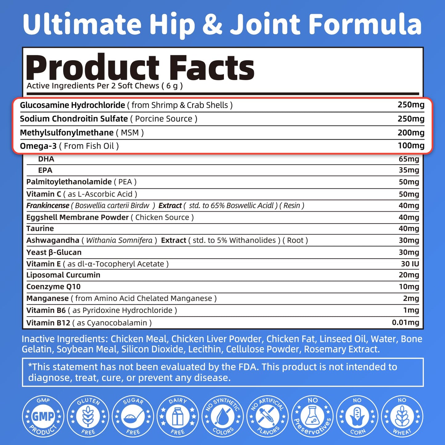 POPPAW Senior Advanced Joint Supplement for Dogs – 17-in-1 Glucosamine for Dogs with Chondroitin – Hip & Joint Pain Relief Pills – Mobility Support Chews – Large & Small Breeds - Chicken Flavor – 90Ct