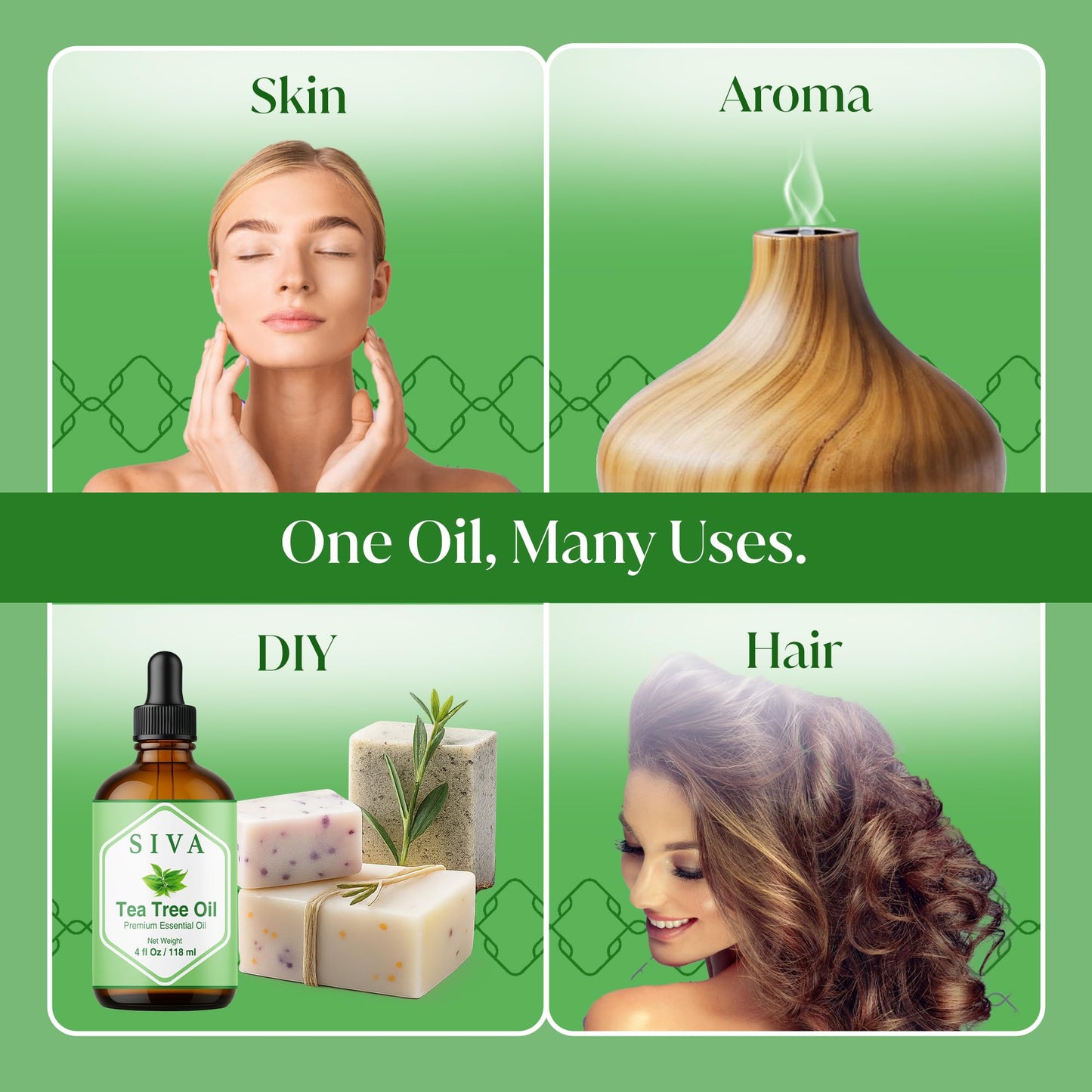 Siva Tea Tree Essential Oil - 4 Fl Oz – 100% Natural Tea Tree Oil - for Diffuser, Face, Skin Care, Aromatherapy, Hair Care, Scalp and Body Massage - with Dropper - Medaid International