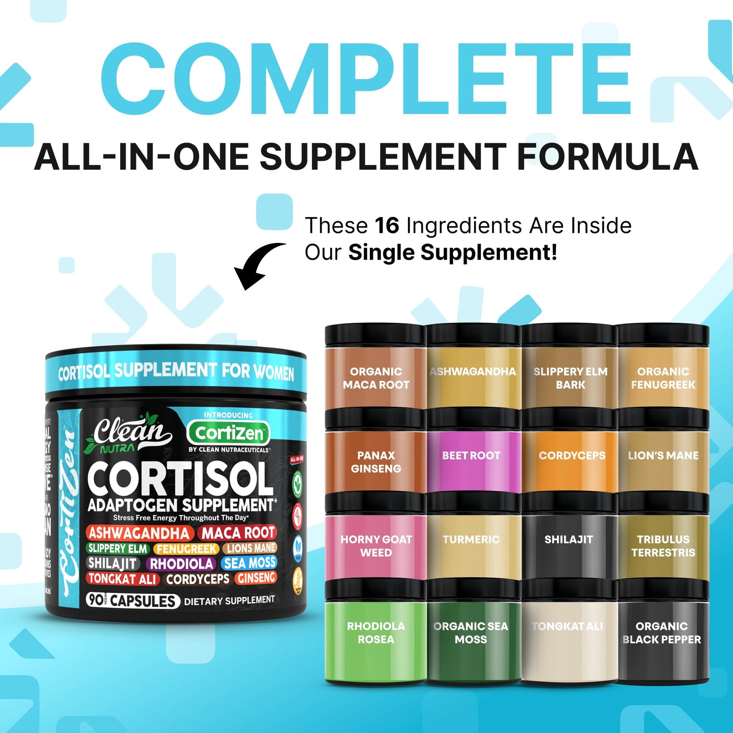 Clean Nutra Cortisol Supplements For Women | Maca Root Ashwagandha Cortisol Detox Manager Reducer + Slippery Elm Fenugreek Lions Mane Shilajit Rhodiola Sea Moss Tongkat Ali Cordyceps Ginseng Beet Root - Medaid International