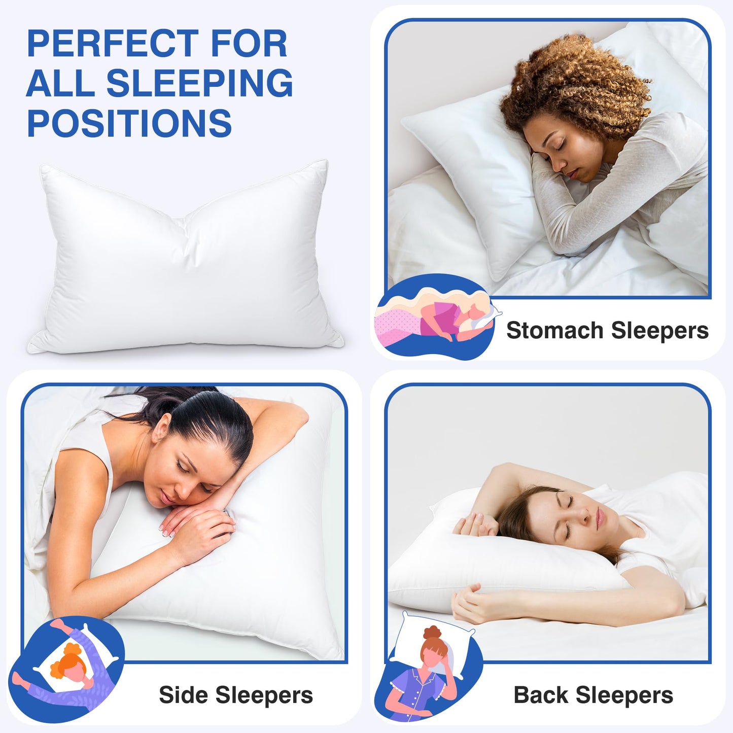 zibroges Goose Feather Pillows Queen Size Pack of 2 - Hotel Down Bed Pillow for Sleeping, Soft 600 Thread Count Cotton Cover, Fluffy Support Surround Fill Polyester for Side, Stomach, Back Sleepers - Medaid International