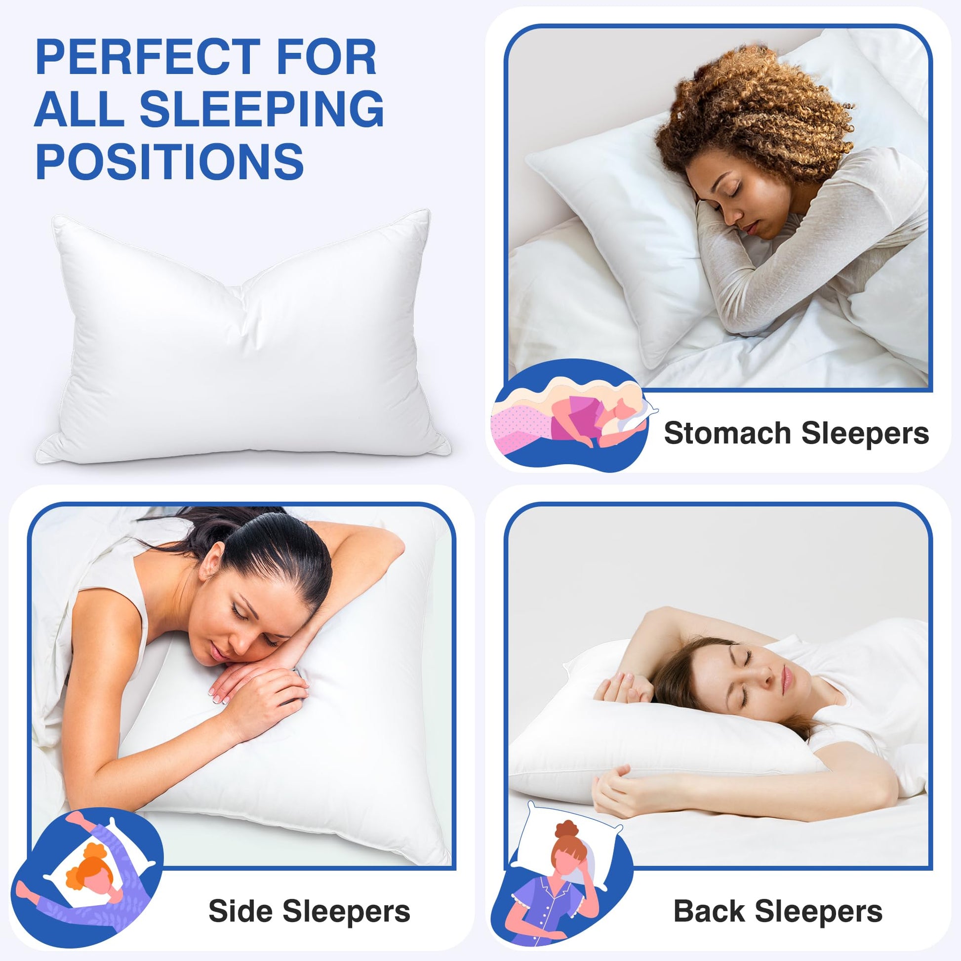 zibroges Goose Feather Pillows Queen Size Pack of 2 - Hotel Down Bed Pillow for Sleeping, Soft 600 Thread Count Cotton Cover, Fluffy Support Surround Fill Polyester for Side, Stomach, Back Sleepers - Medaid International