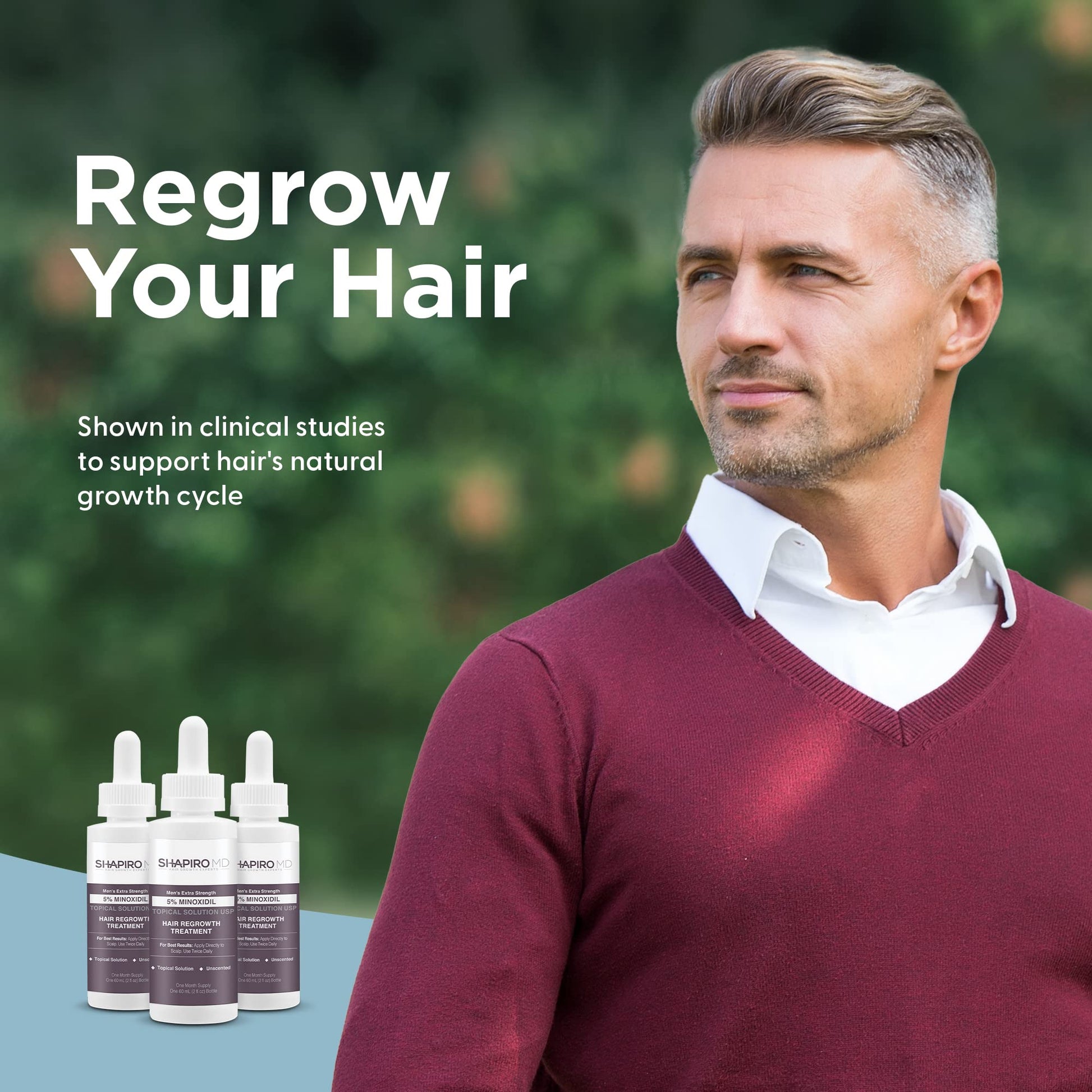 Shapiro MD Hair Growth Experts Minoxidil 5% Topical Solution for Men's Hair Growth, Serum Promotes Hair Regrowth by Reactivating Hair Follicles - 1 Month - Medaid International