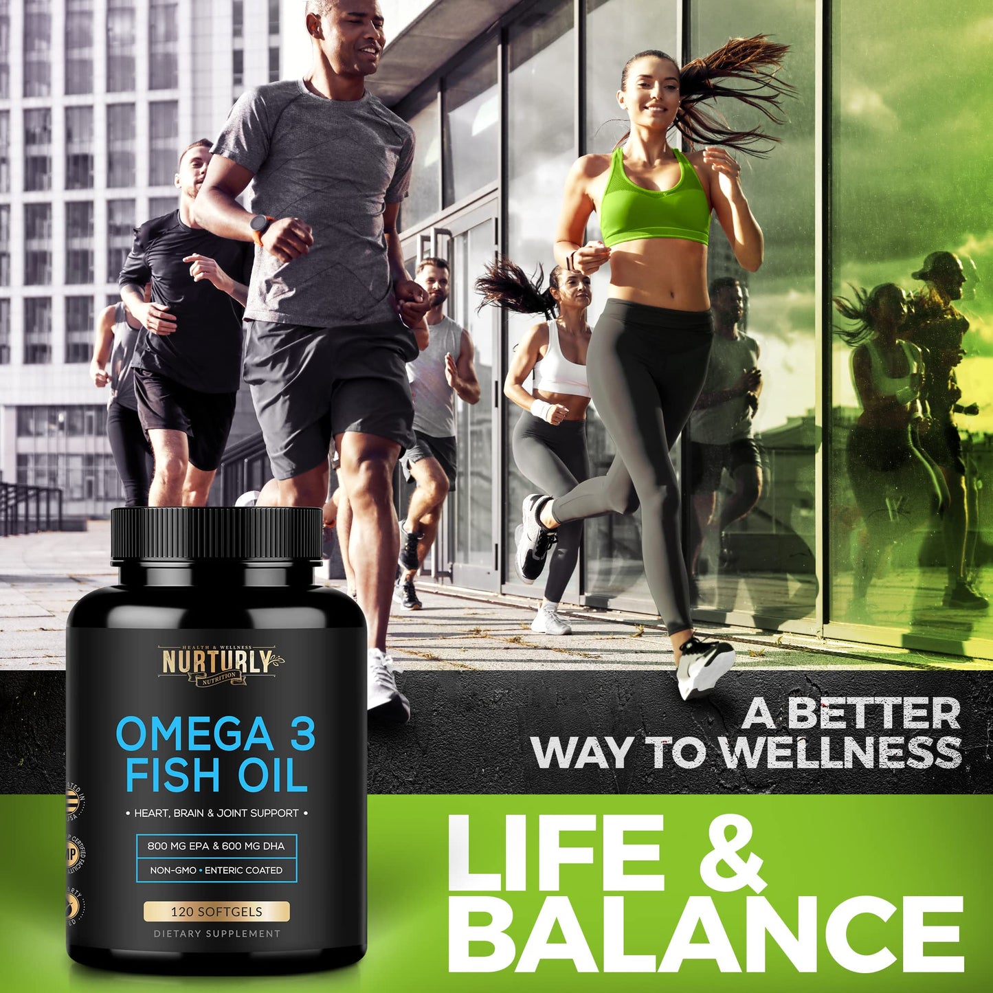 Omega 3 Fish Oil 2000mg, 800mg EPA and 600mg DHA - Enteric Coated and Burpless - Supports Brain, and Heart - Burpless, Non-GMO, 3rd Party Lab Tested and NSF Certified - 120 Softgels - Medaid International