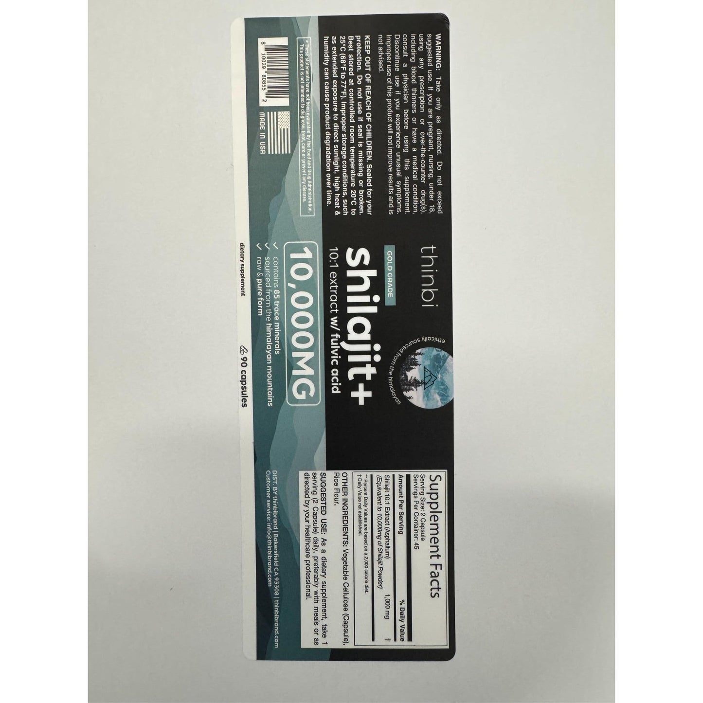 Thinbi Pure Himalayan Shilajit Organic Capsules with Fulvic Acid & Trace Minerals - 90 Count - Medaid International