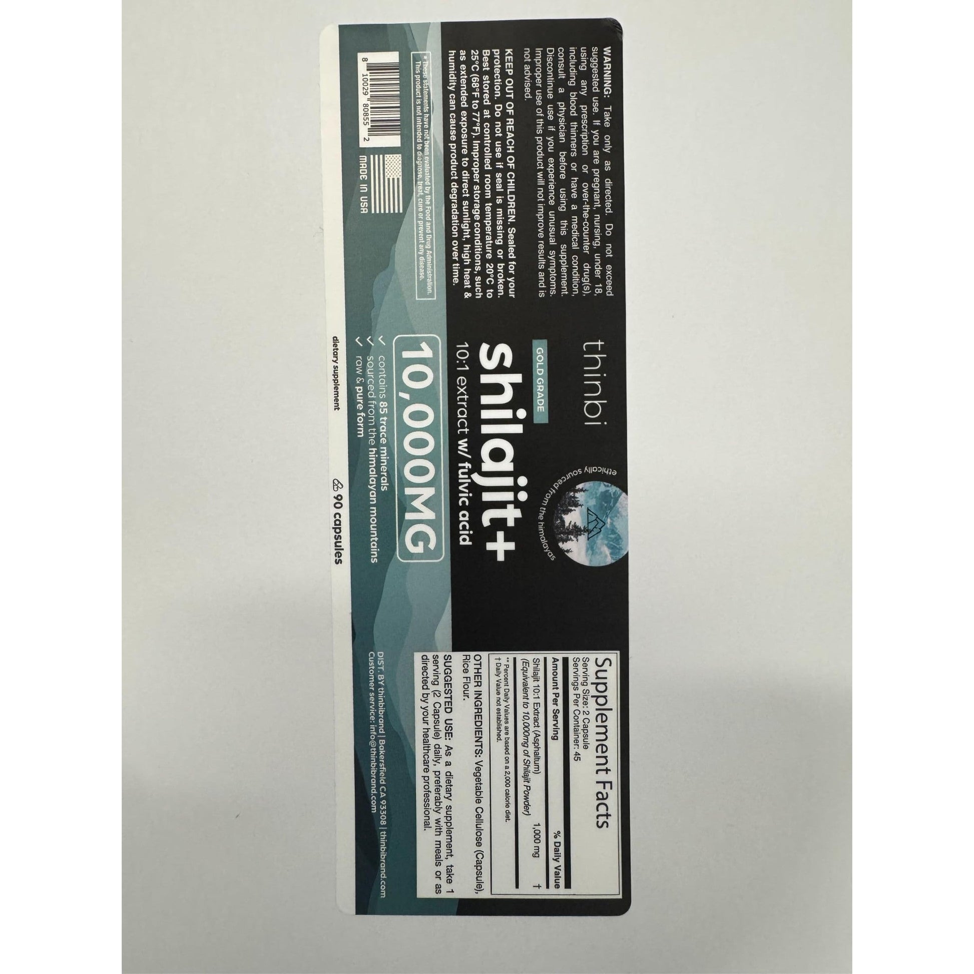 Thinbi Pure Himalayan Shilajit Organic Capsules with Fulvic Acid & Trace Minerals - 90 Count - Medaid International
