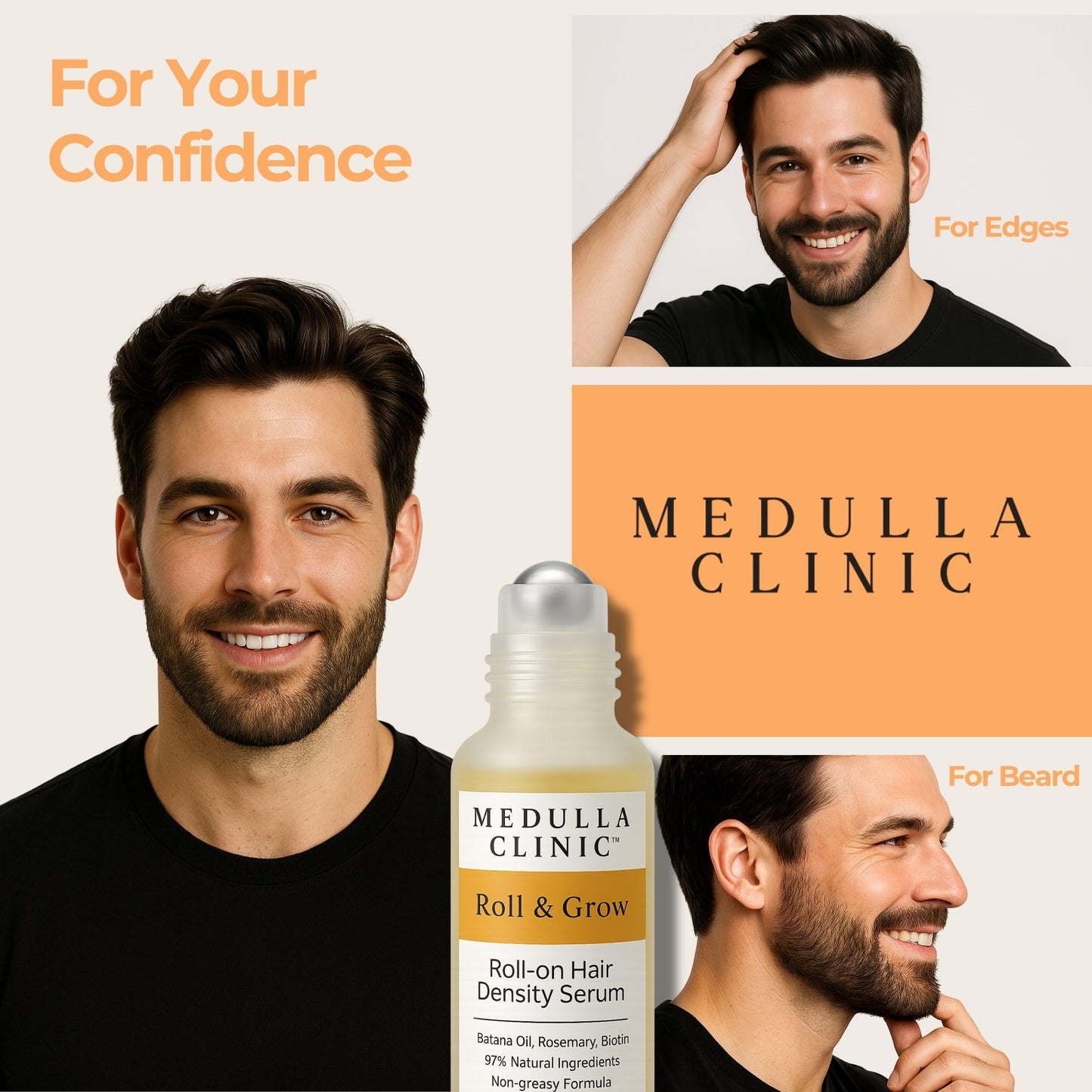 Medulla Clinic Roll & Grow Roll-on Hair Growth Serum with Batana, Rosemary & Biotin - Natural Scalp Treatment for Men & Women - Non-Greasy Easy Application - 1 fl oz | 30 ml - Medaid International