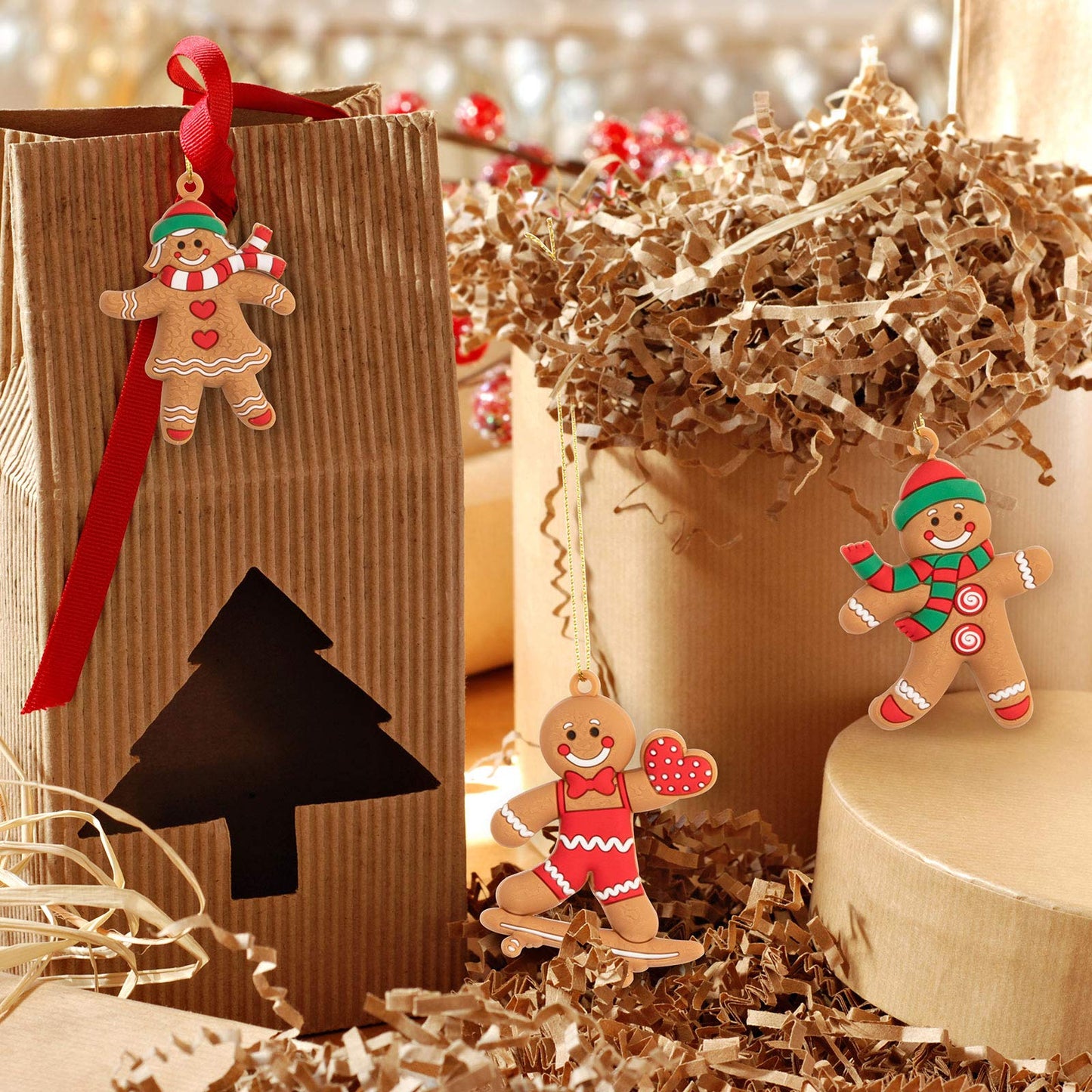 Whaline 15 pcs Christmas Gingerbread Ornaments Set 2" x 3" Ginger Man with Strings Figurine Hanging Ornaments for Xmas Tree Festive Season Holiday Party Decoration DIY Craft - Medaid International