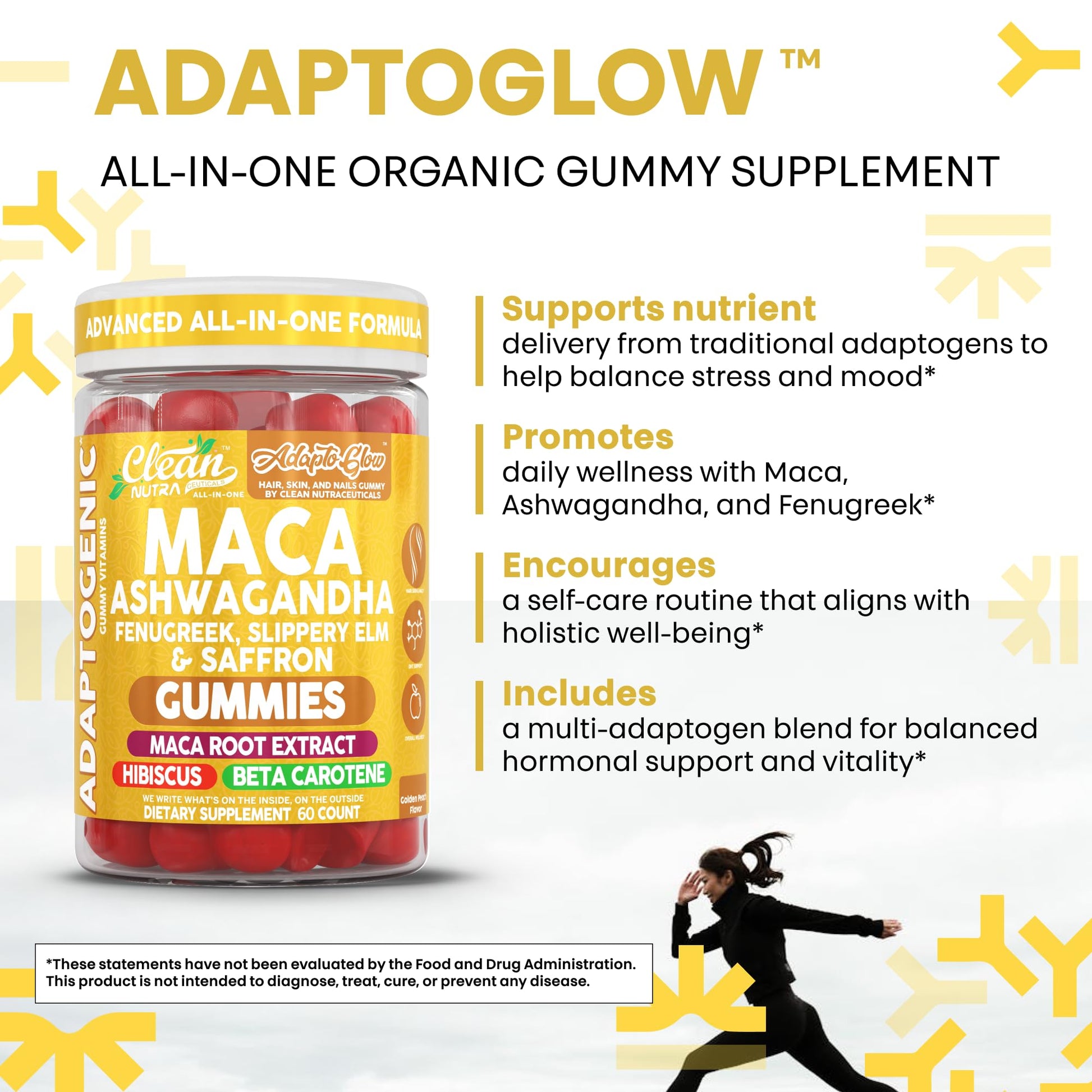 Clean Nutra Maca Root Gummies Ashwagandha Fenugreek Slippery Elm Saffron Hibiscus Beta Carotene Vitamin A for Women Macaroot Extract 60 Gummies Vegan Adaptogen Supplement Gummy Non GMO - Medaid International
