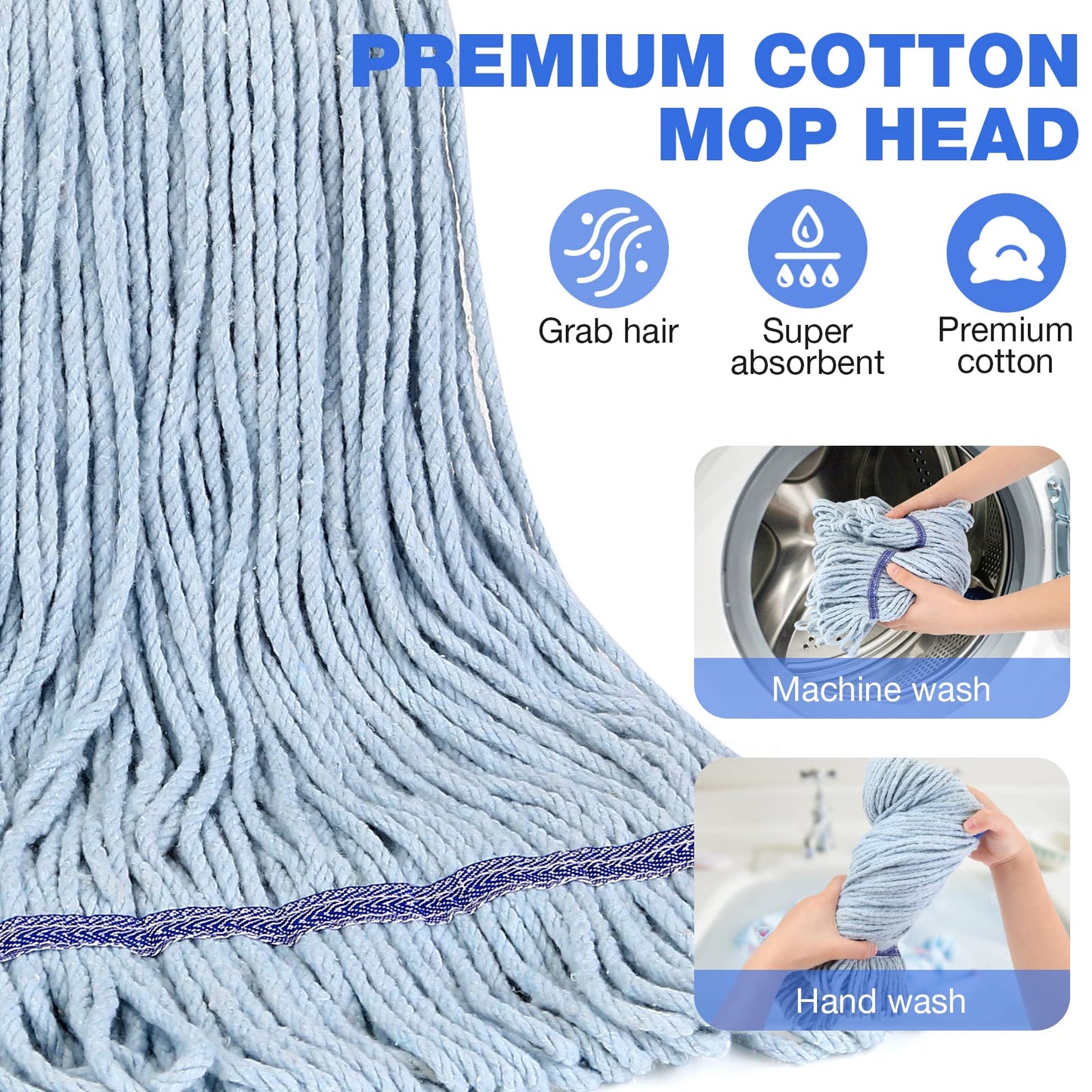 String Mop Heavy Duty for Floor Cleaning- Industrial Commercial Wet Mop with 59inch Mop Handle for Home Garage Office Workshop Warehouse Floor Cleaning - Medaid International