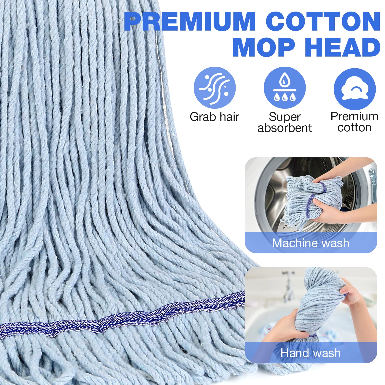 String Mop Heavy Duty for Floor Cleaning- Industrial Commercial Wet Mop with 59inch Mop Handle for Home Garage Office Workshop Warehouse Floor Cleaning - Medaid International