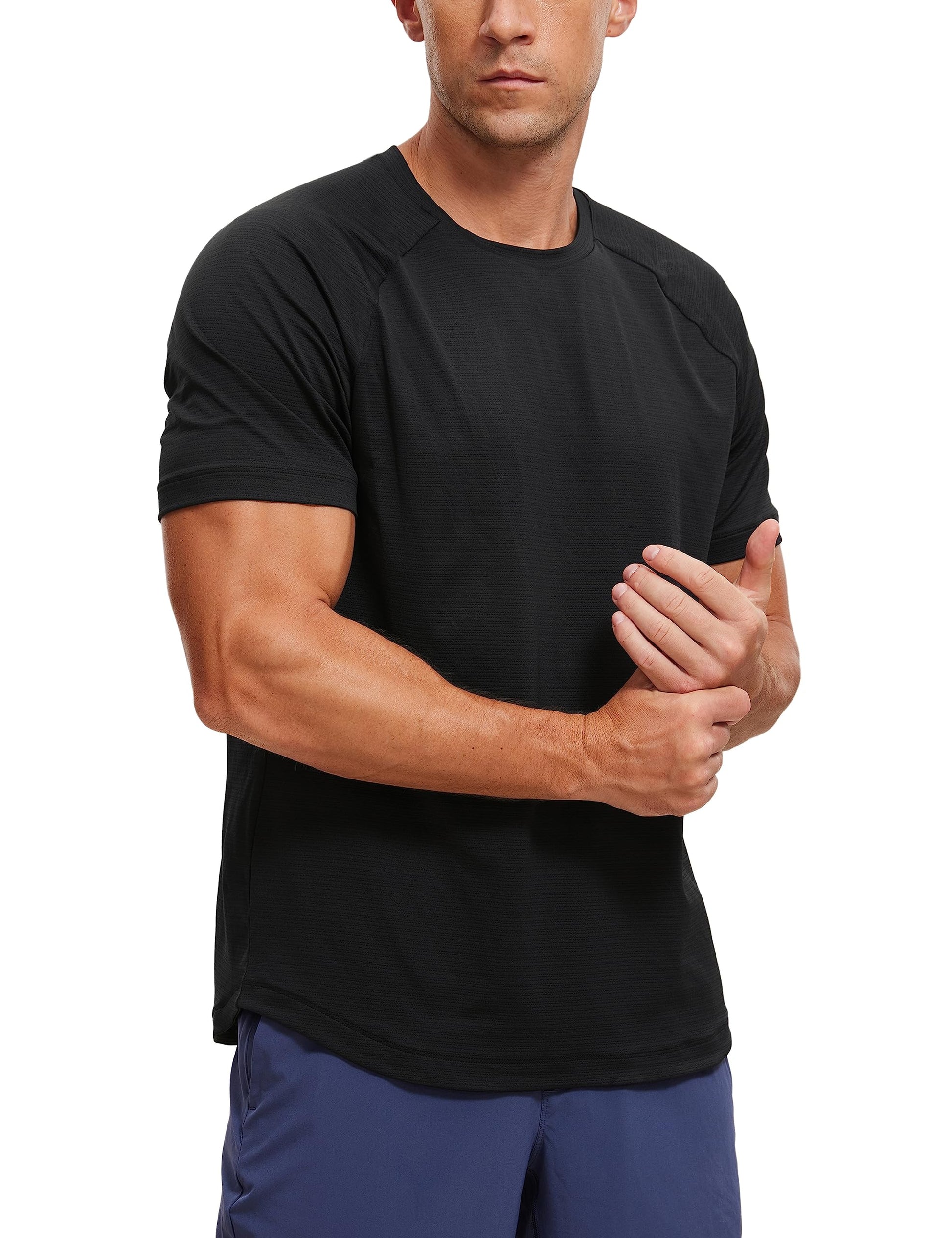 CRZ YOGA Mens Lightweight Athletic T-Shirts Moisture Wicking Running Workout Shirt Short Sleeve Gym Tops Black X-Large - Medaid International