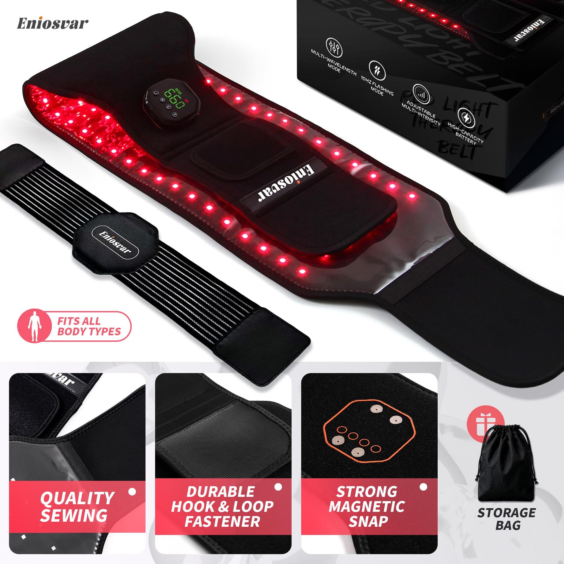 Red Light Therapy Belt, 7500mAh Cordless Infrared Light Therapy for Body, 3-in-1 660nm&850nm for Pain Relief & Muscle Repair, with Elastic Band - Medaid International