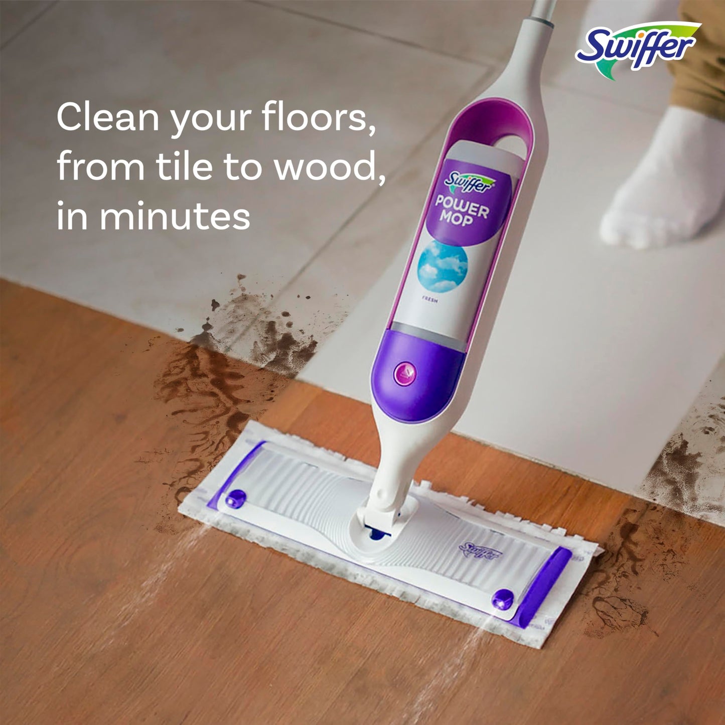 Swiffer PowerMop Multi-Surface Mop Kit for Floor Cleaning, Includes PowerMop, 2 Mopping Pad Refills, 1 Cleaning Solution with Fresh Scent and 2 Batteries - Medaid International